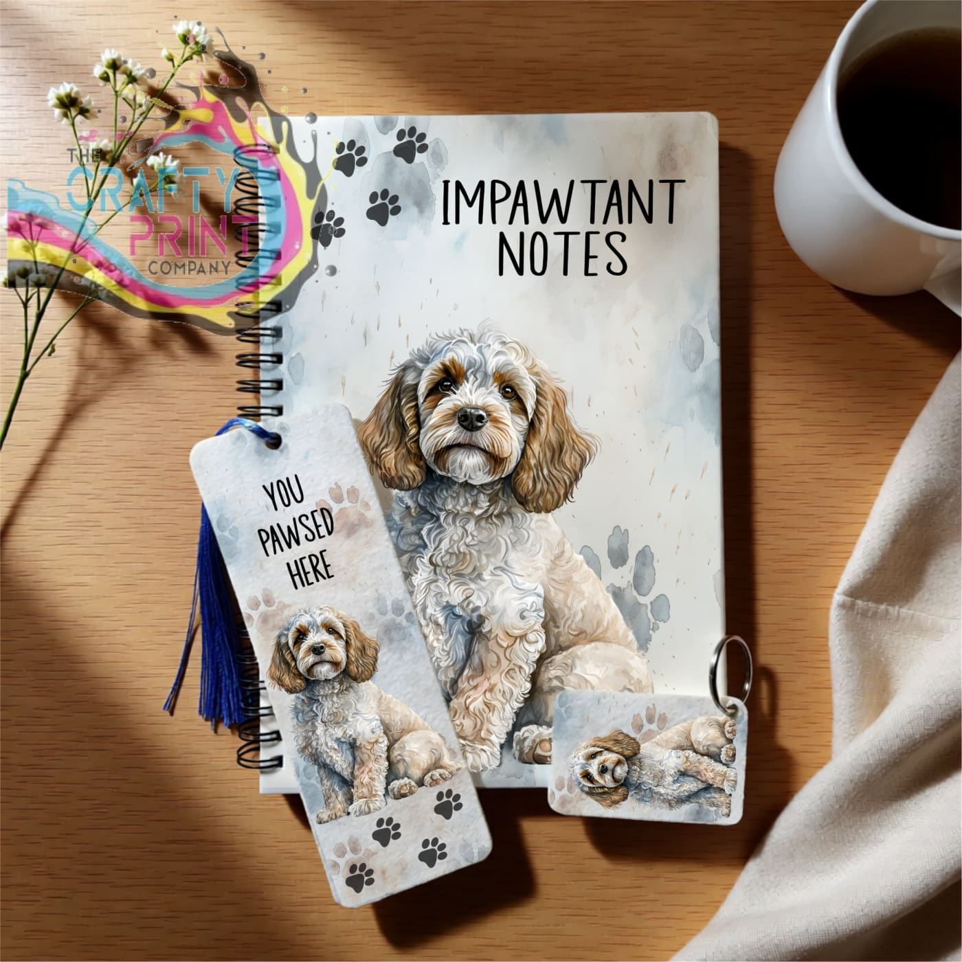 Cockapoo Gift Set – Notebook Bookmark & Keyring - Giving