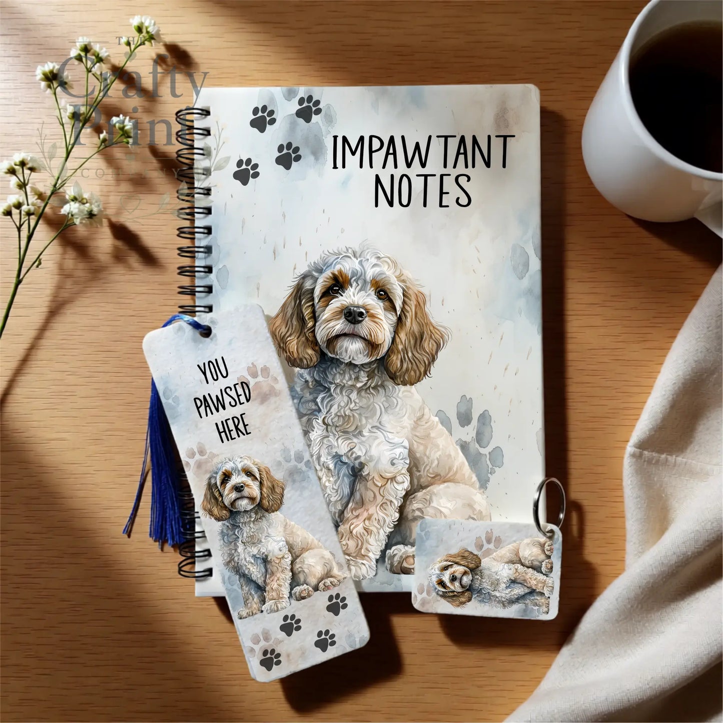 Cockapoo Gift Set – Notebook Bookmark & Keyring - Giving