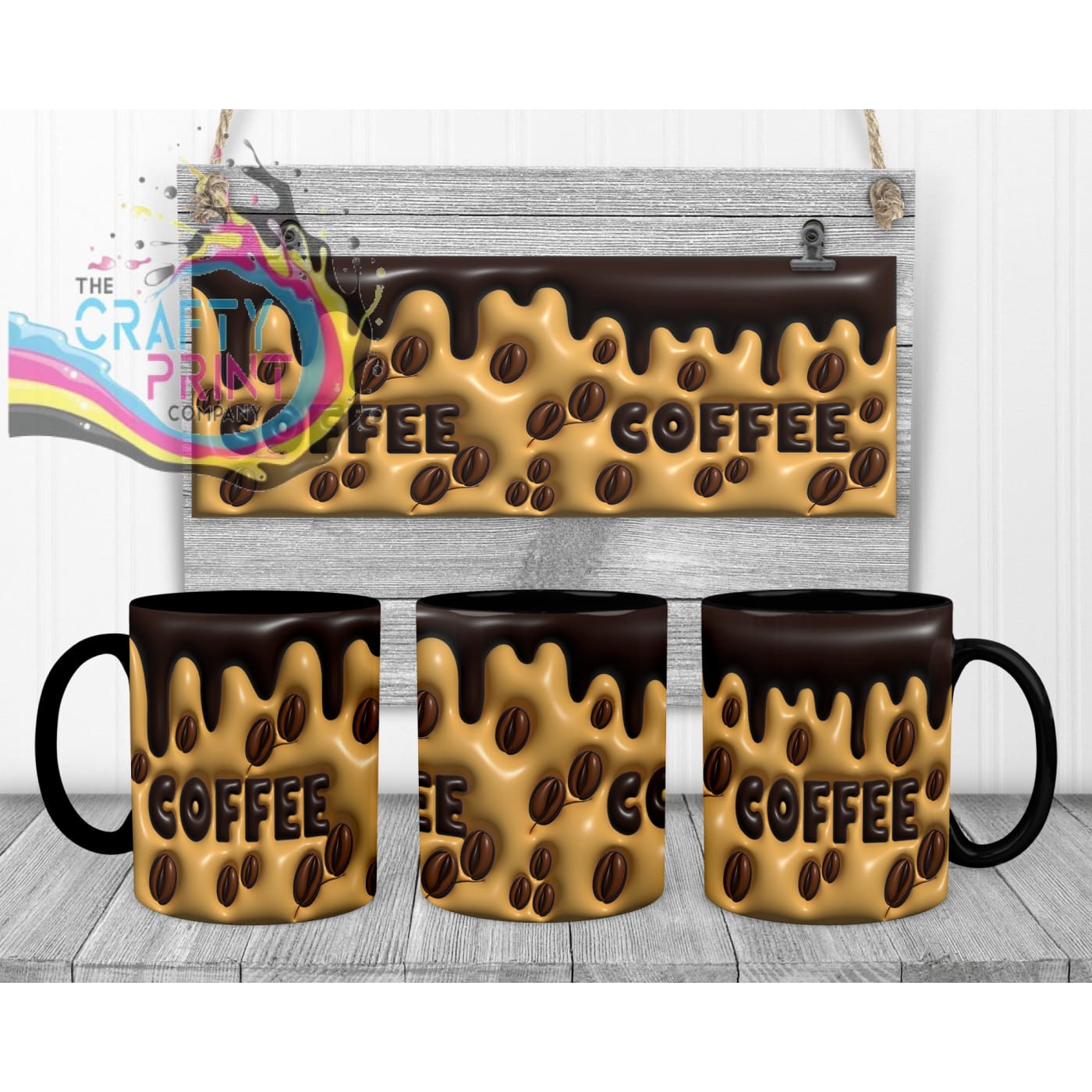 Coffee Inflated Look Mug - 11oz Ceramic / Black Handle &