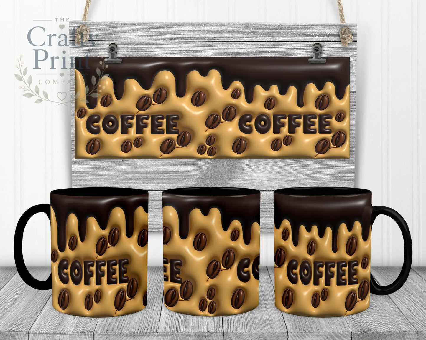 Coffee Inflated Look Mug - 11oz Ceramic / Black Handle &