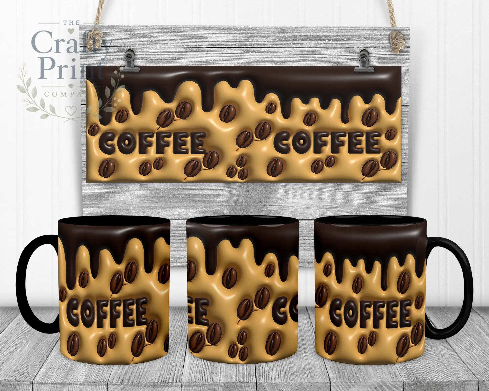 Coffee Inflated Look Mug - 11oz Ceramic / Black Handle &