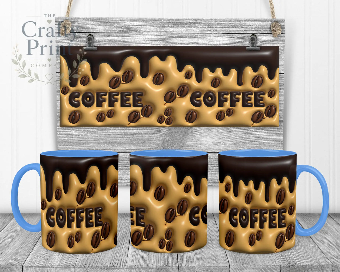 Coffee Inflated Look Mug - 11oz Ceramic / Blue Handle &