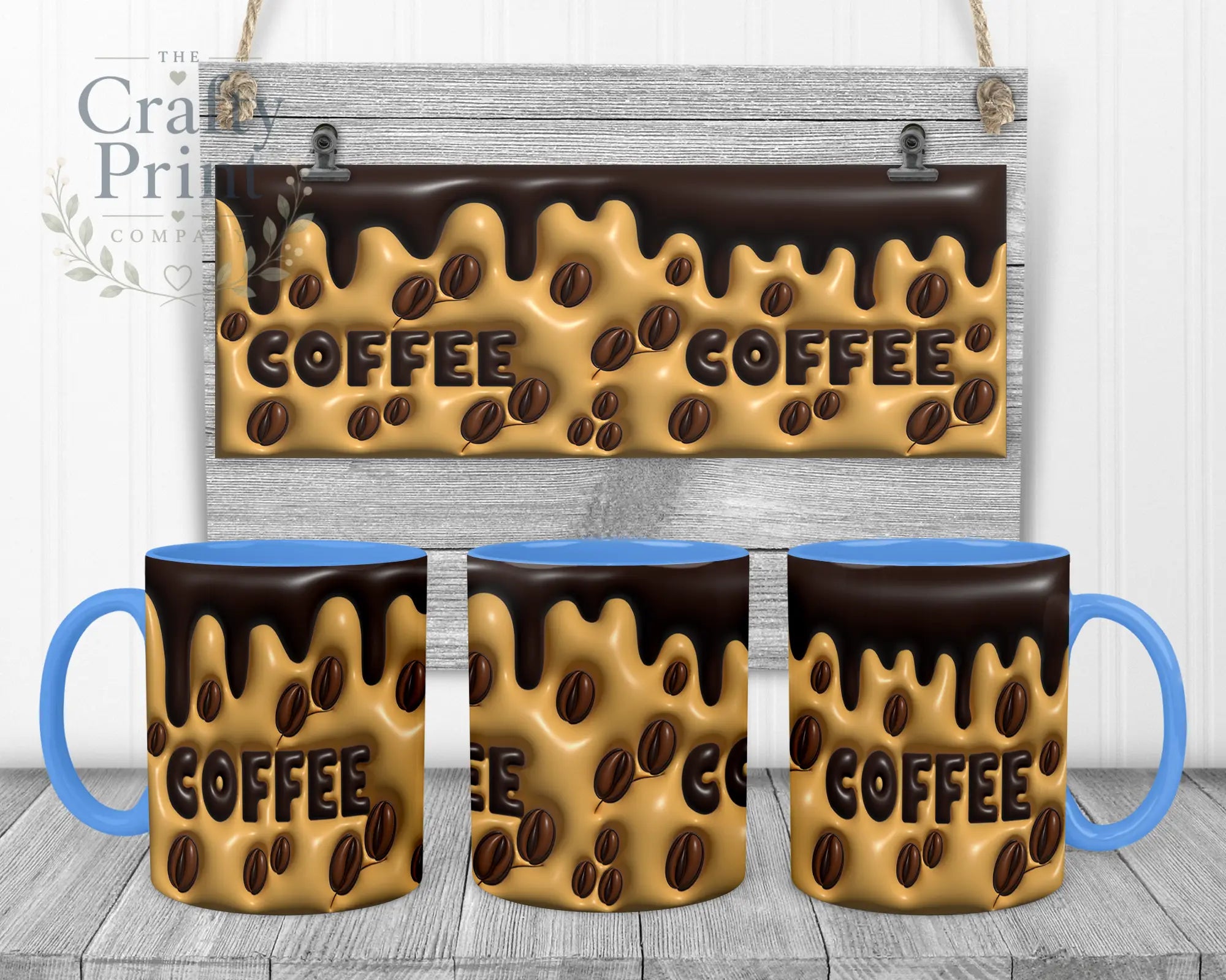 Coffee Inflated Look Mug - 11oz Ceramic / Blue Handle &