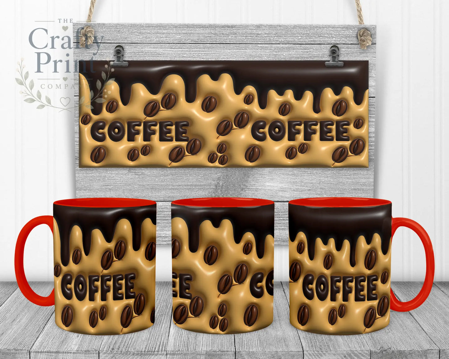 Coffee Inflated Look Mug - 11oz Ceramic / Red Handle &