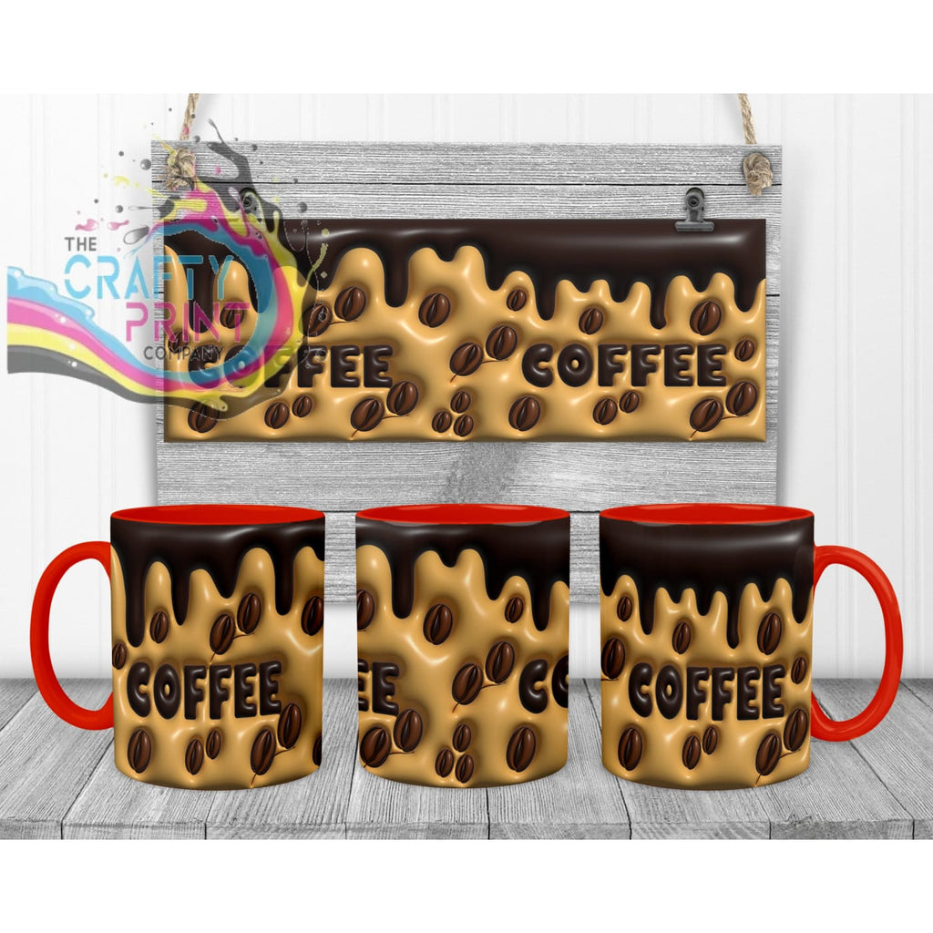 Coffee Inflated Look Mug - 11oz Ceramic / Red Handle &