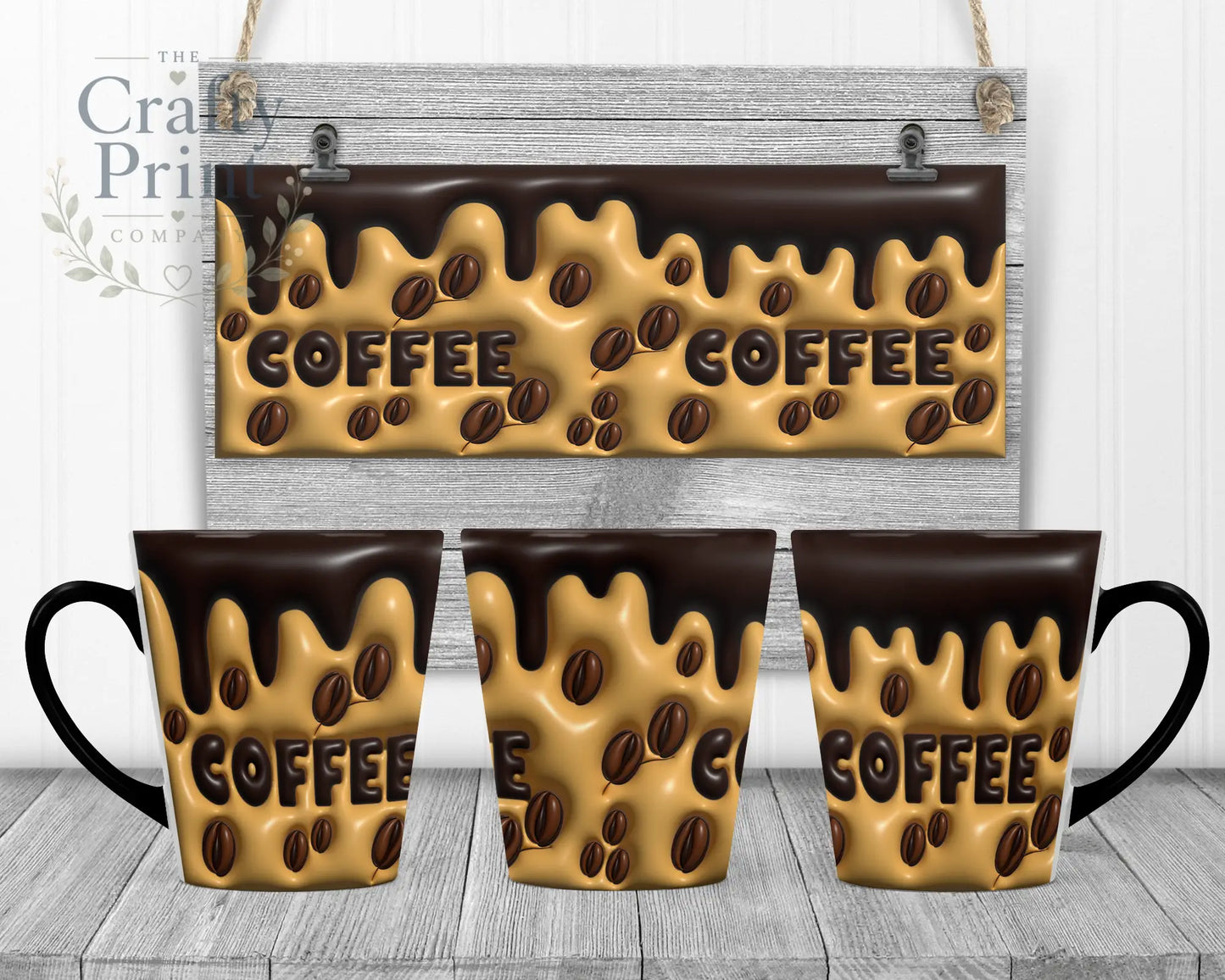 Coffee Inflated Look Mug - 12oz Latte / Black Handle &