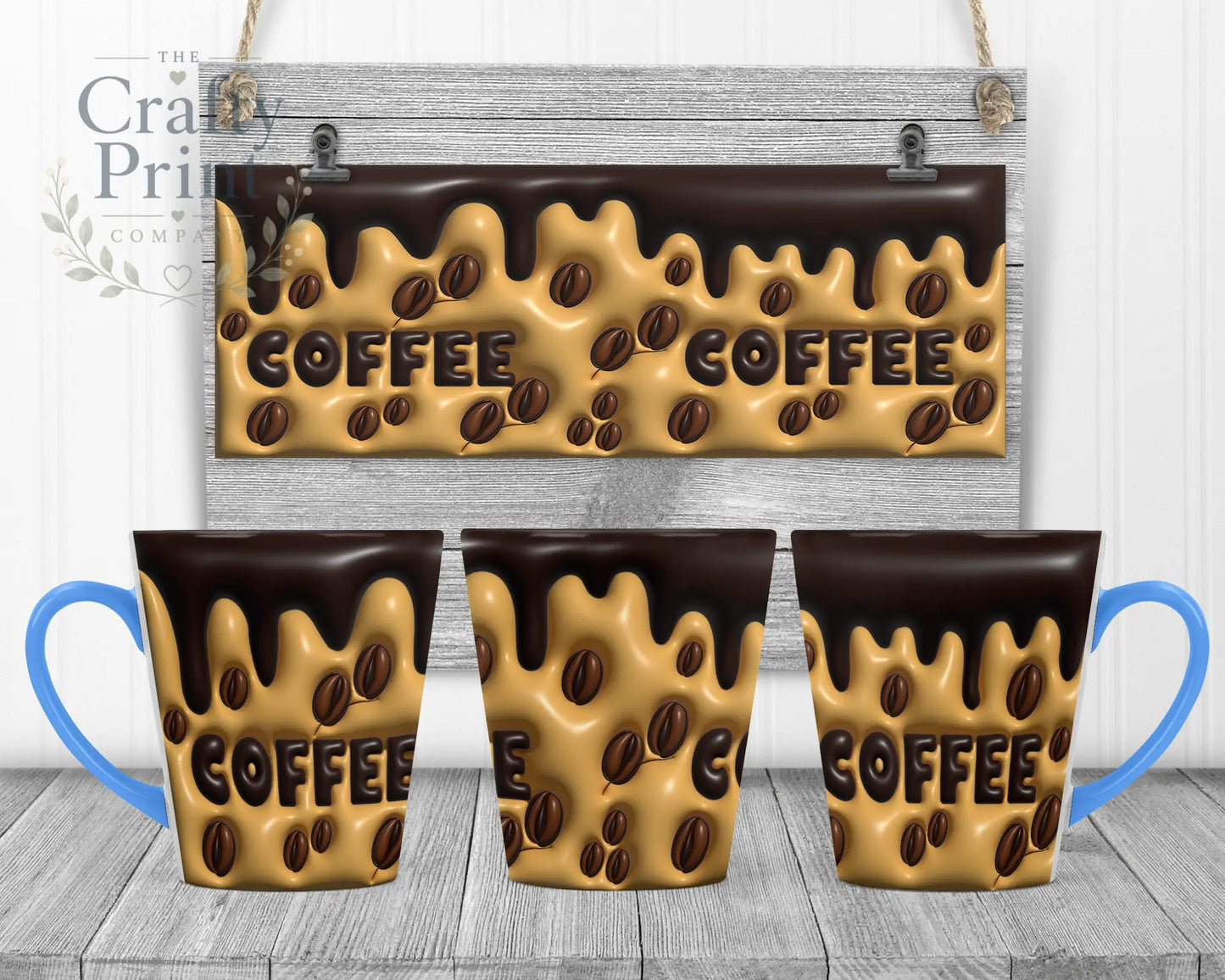 Coffee Inflated Look Mug - 12oz Latte / Blue Handle & Inner