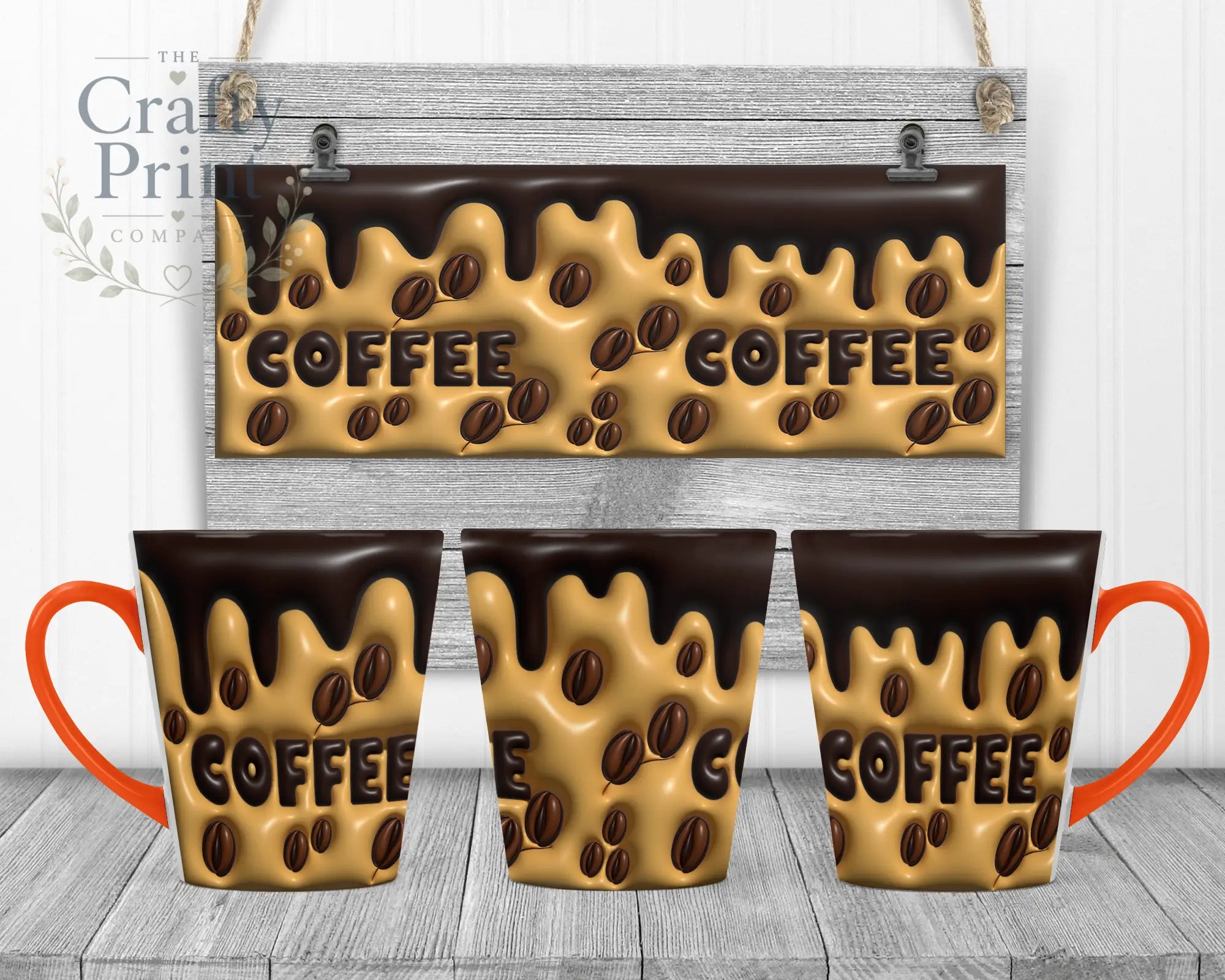 Coffee Inflated Look Mug - 12oz Latte / Orange Handle &