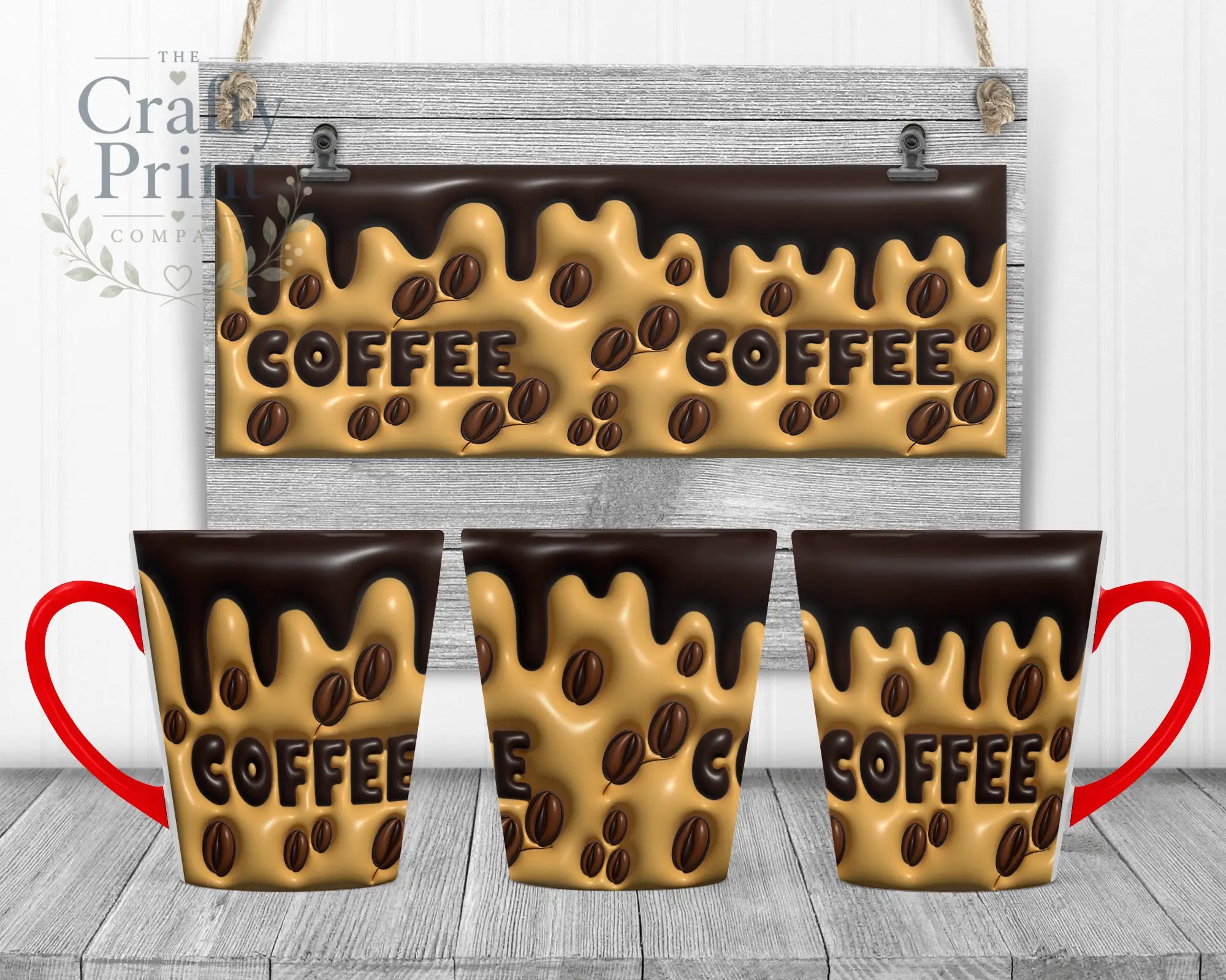 Coffee Inflated Look Mug - 12oz Latte / Red Handle & Inner