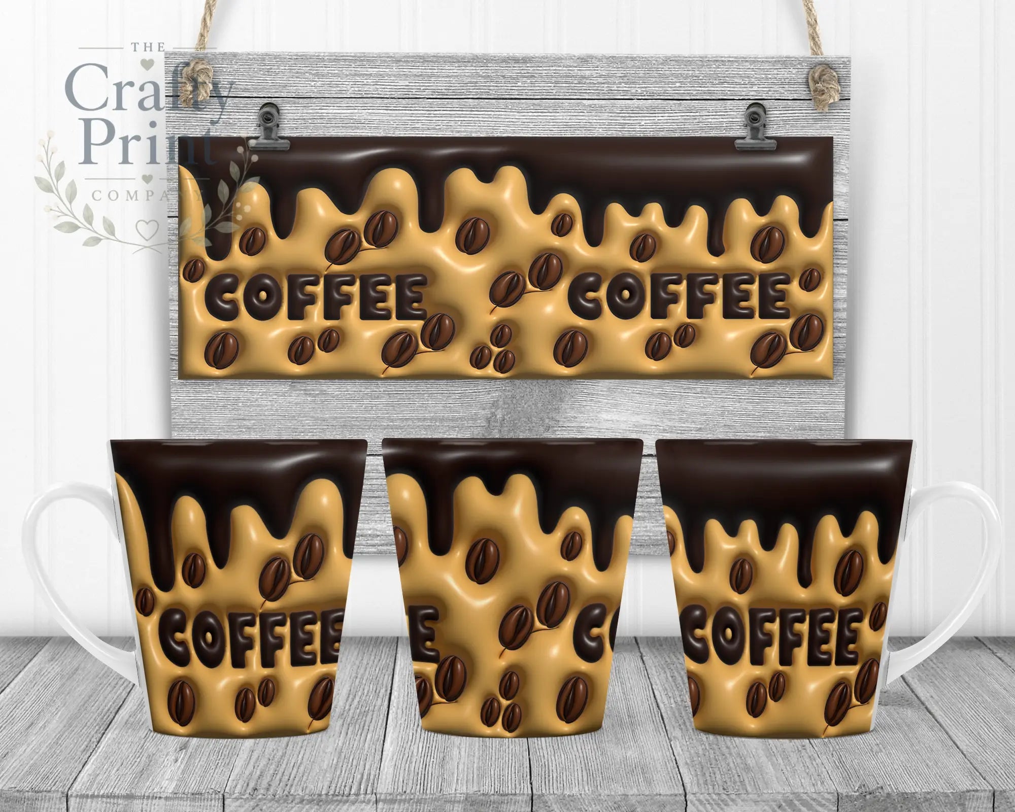 Coffee Inflated Look Mug - 12oz Latte / White Handle &