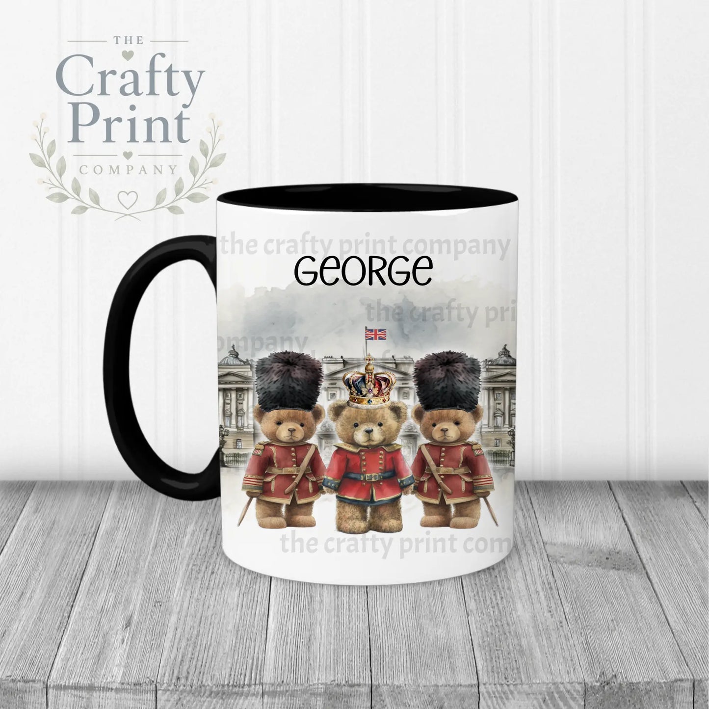 Coronation Palace Bears Personalised Mug - Black Handle &