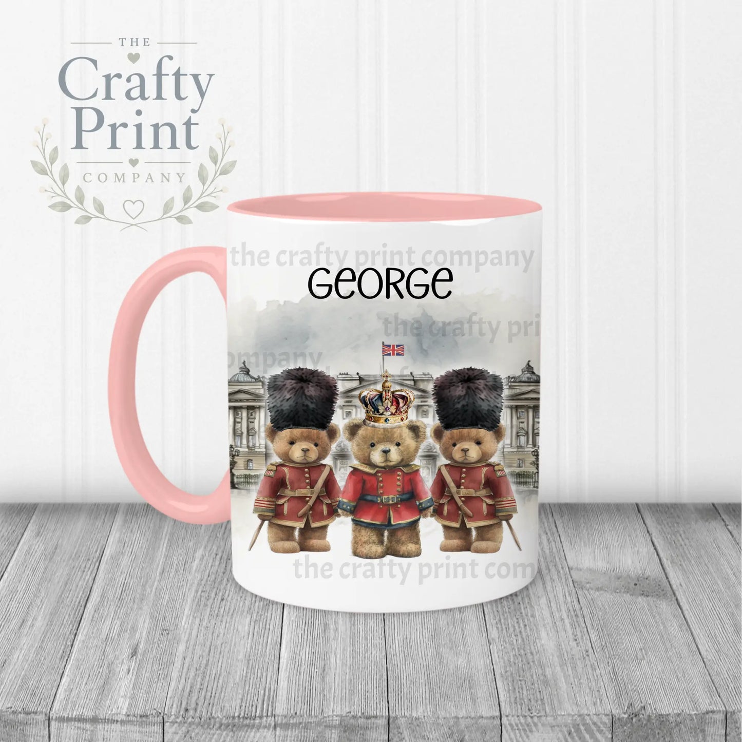 Coronation Palace Bears Personalised Mug - Pink Handle &