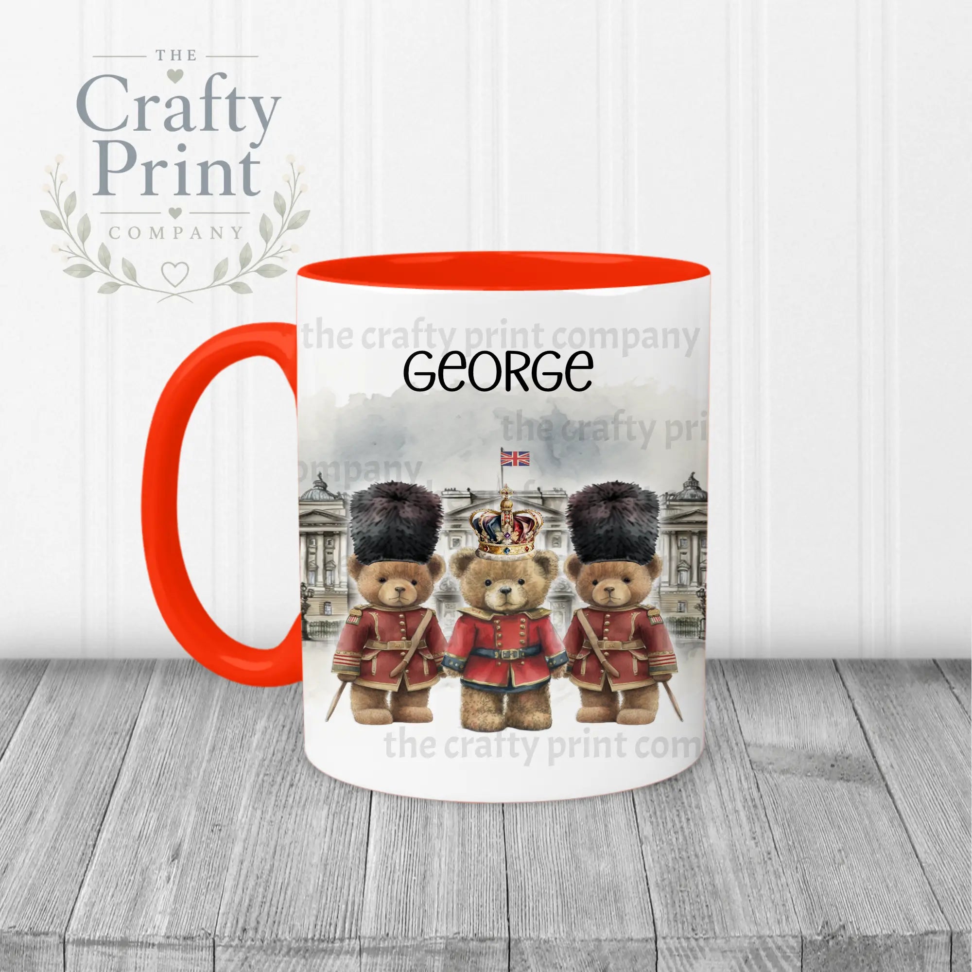Coronation Palace Bears Personalised Mug - Red Handle &