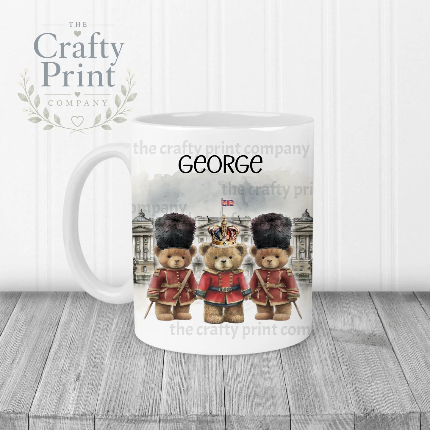 Coronation Palace Bears Personalised Mug - White Handle &