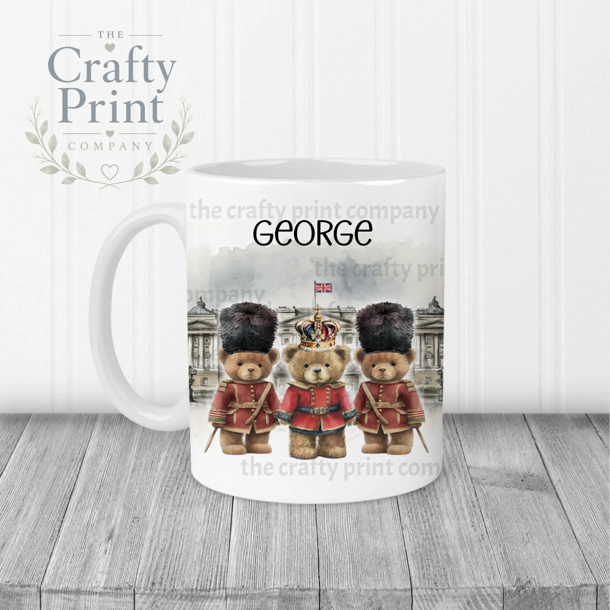 Coronation Palace Bears Personalised Mug - White Handle &