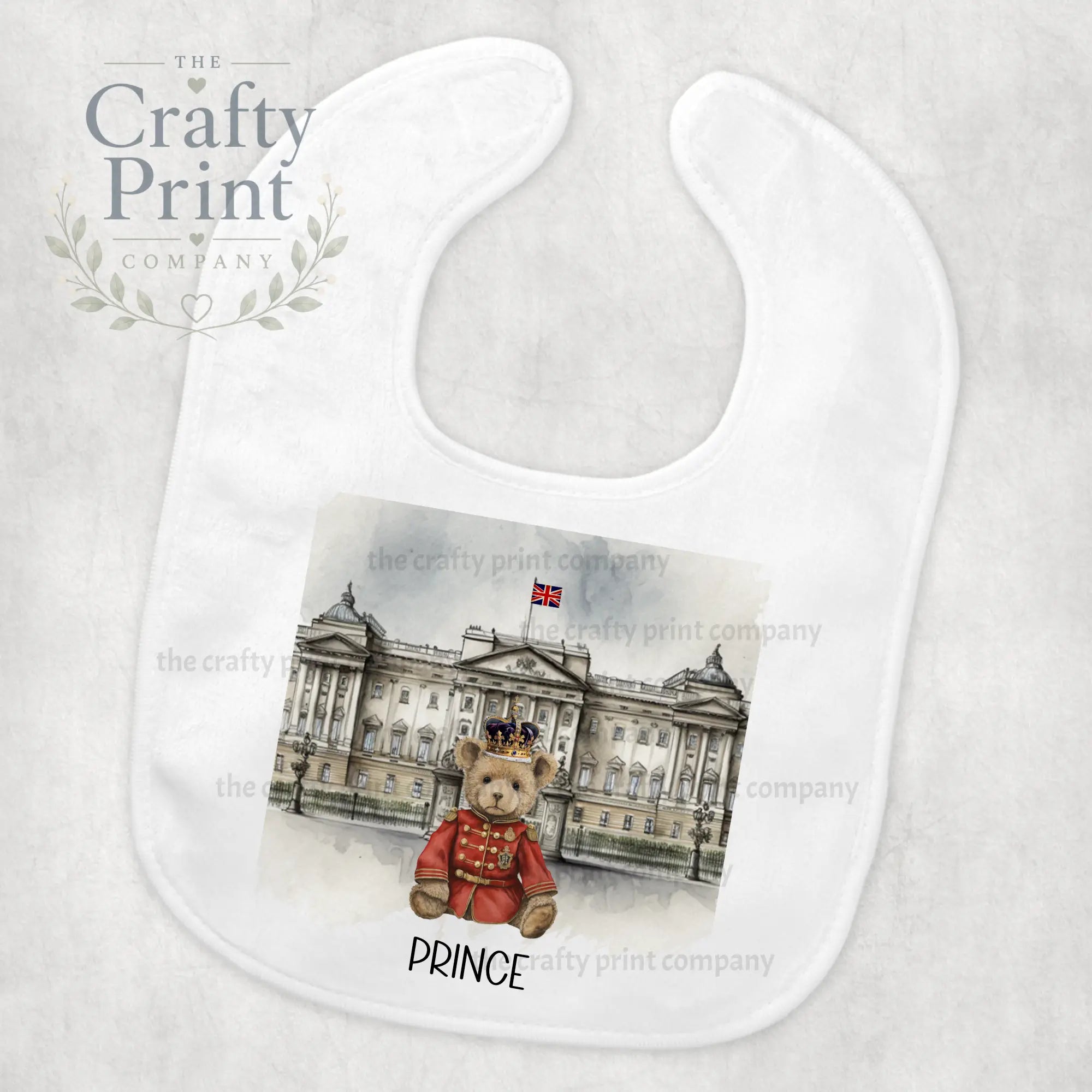 Coronation Prince Bear Personalised Baby Bib - & Toddler