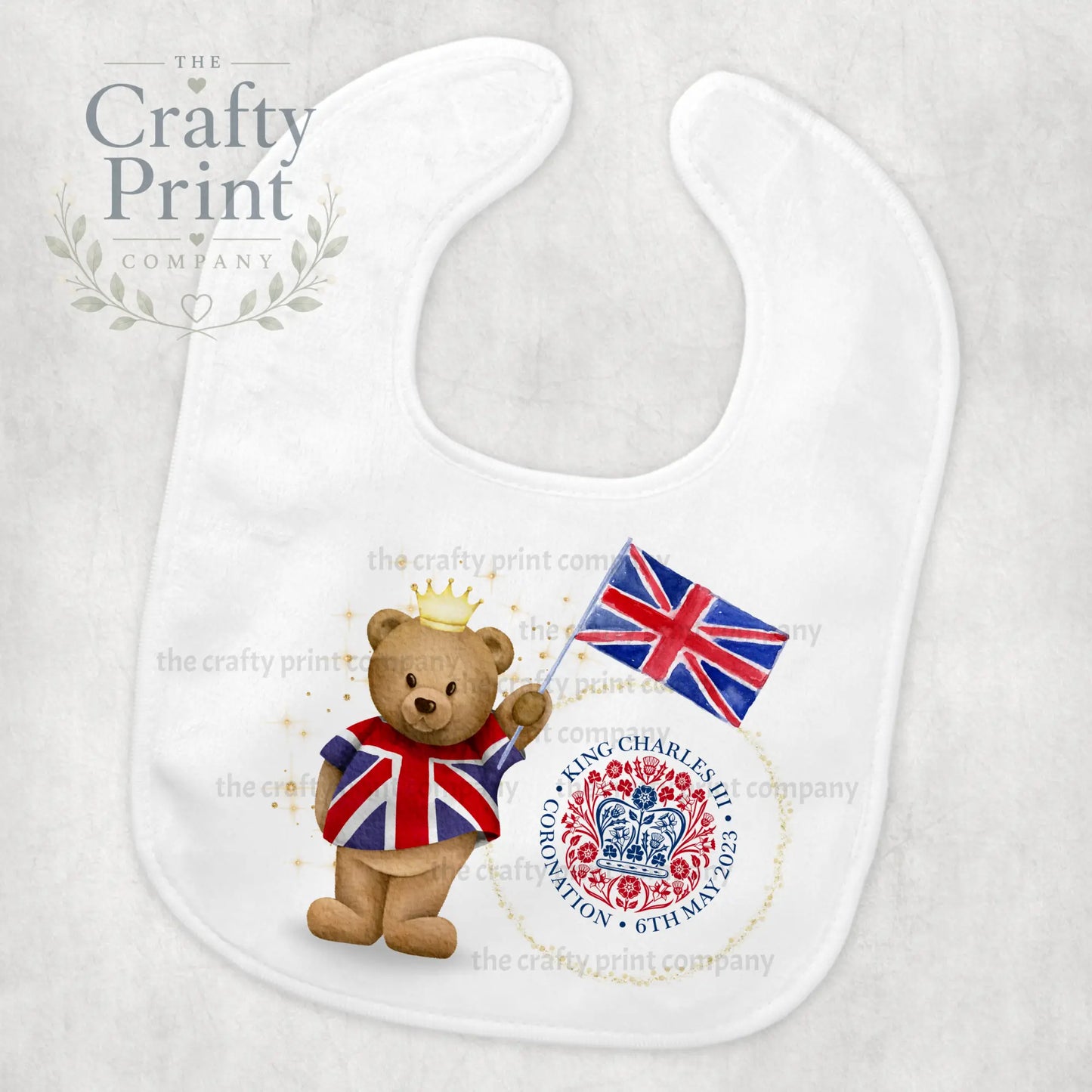 Coronation Teddy Bear with Logo Baby Bib - 1 - & Toddler