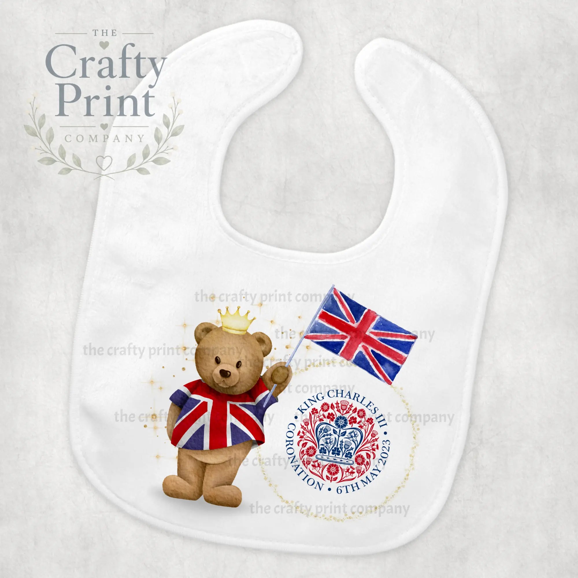 Coronation Teddy Bear with Logo Baby Bib - 1 - & Toddler