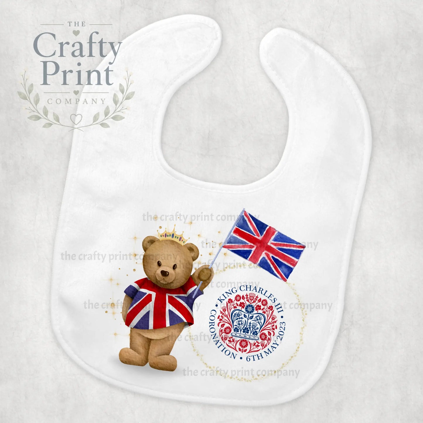 Coronation Teddy Bear with Logo Baby Bib - 2 - & Toddler