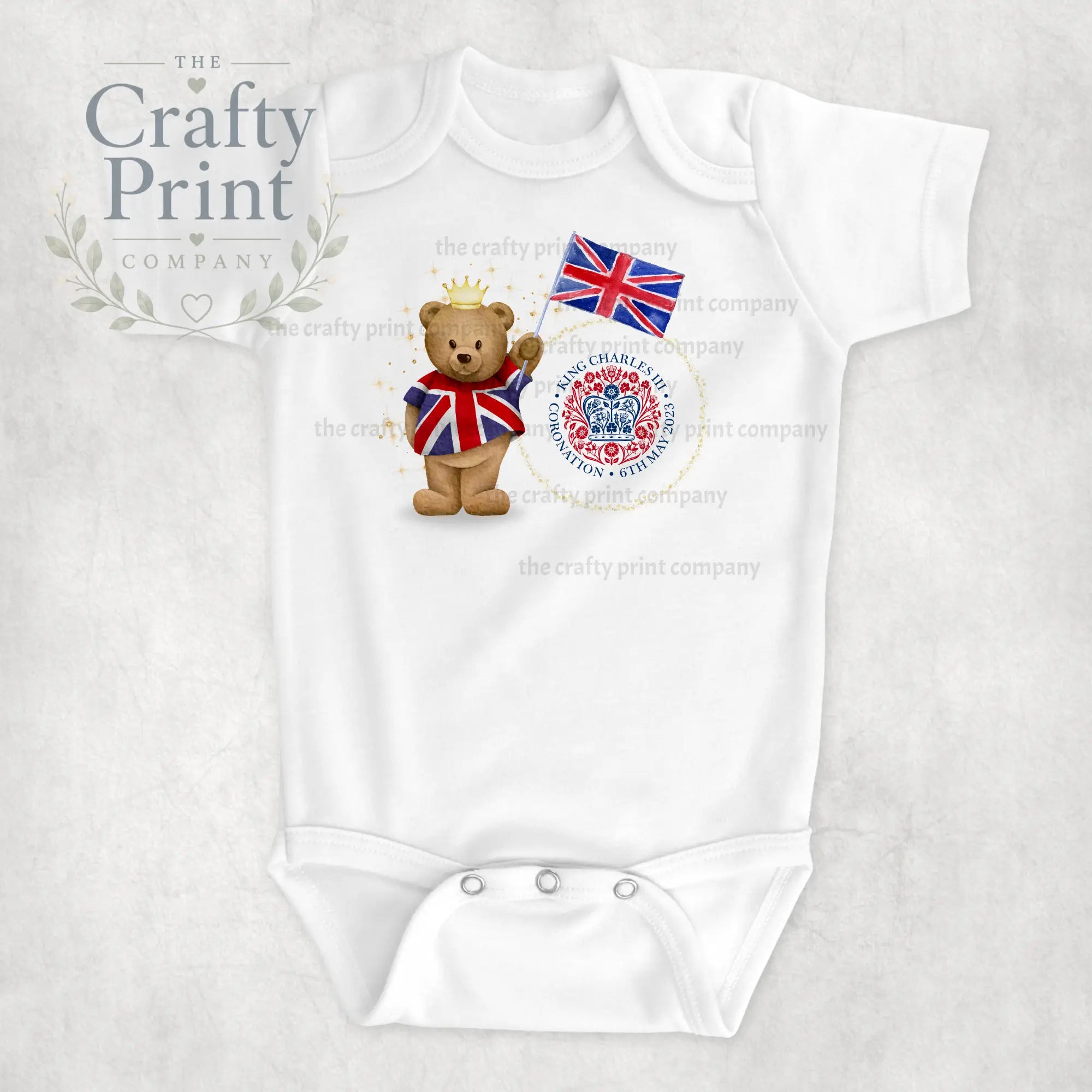 Coronation Teddy Bear with Logo Bodysuit - 1 - Baby