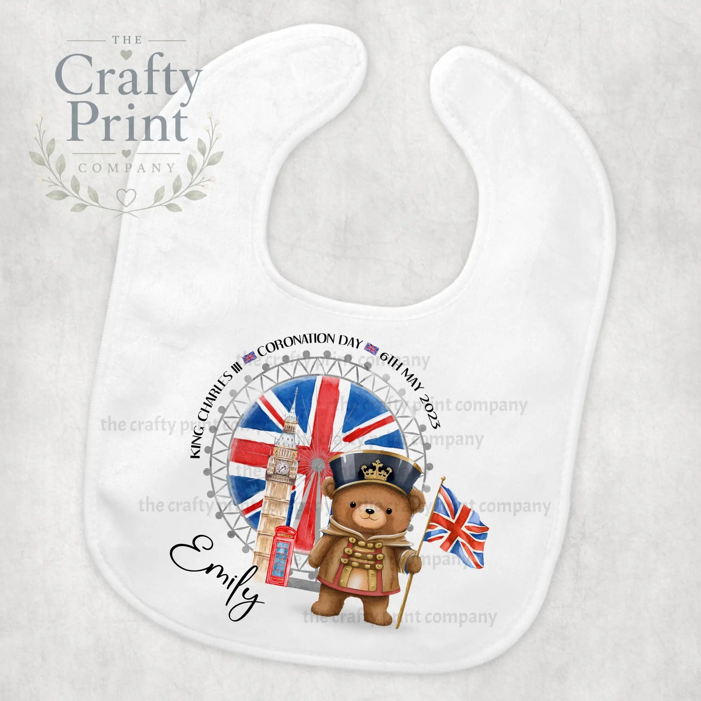 Coronation Teddy Flag Personalised Baby Bib - & Toddler
