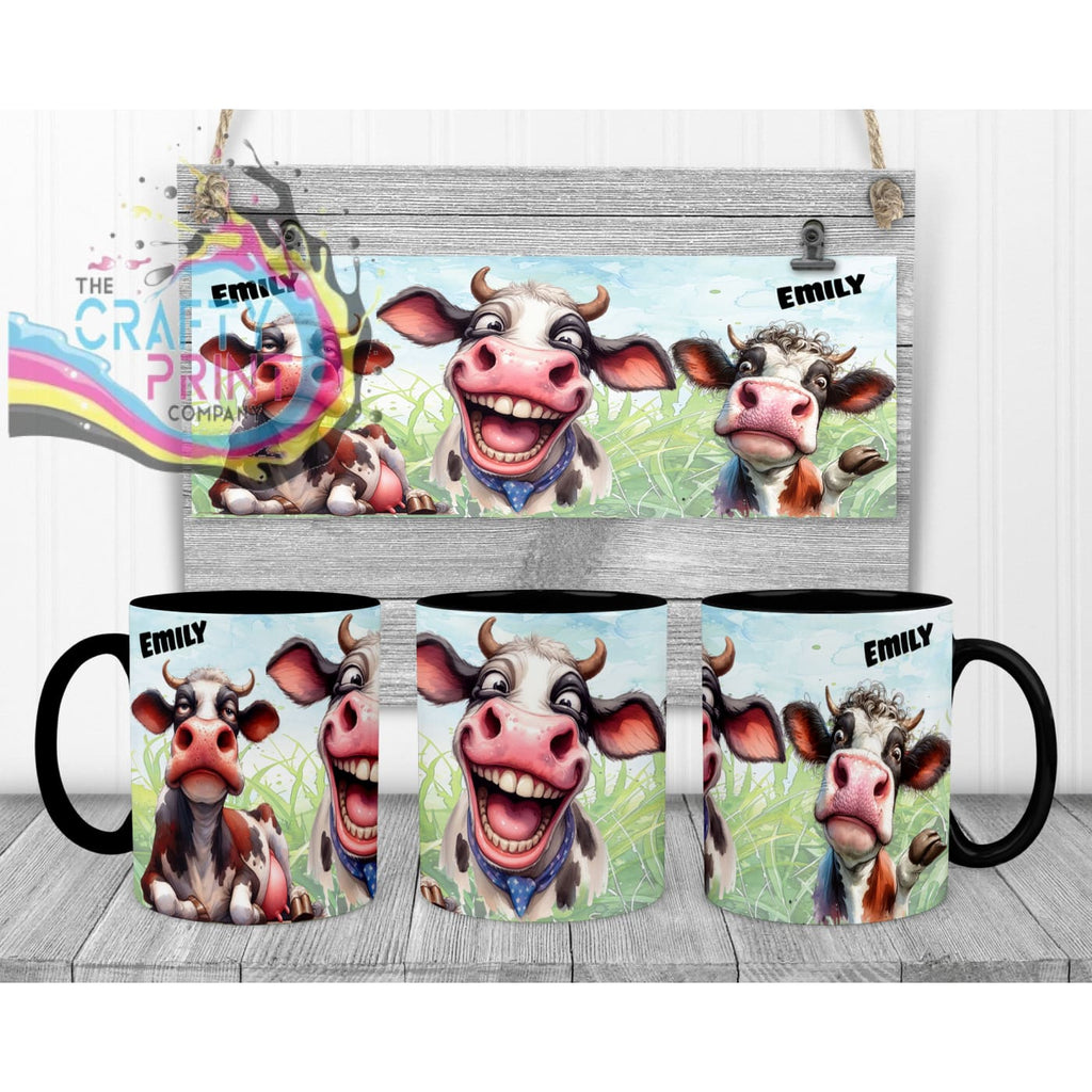 Cow Funny Faces Mug - Black Handle & Inner Mugs