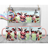 Cow Funny Faces Mug - Pink Handle & Inner - Mugs