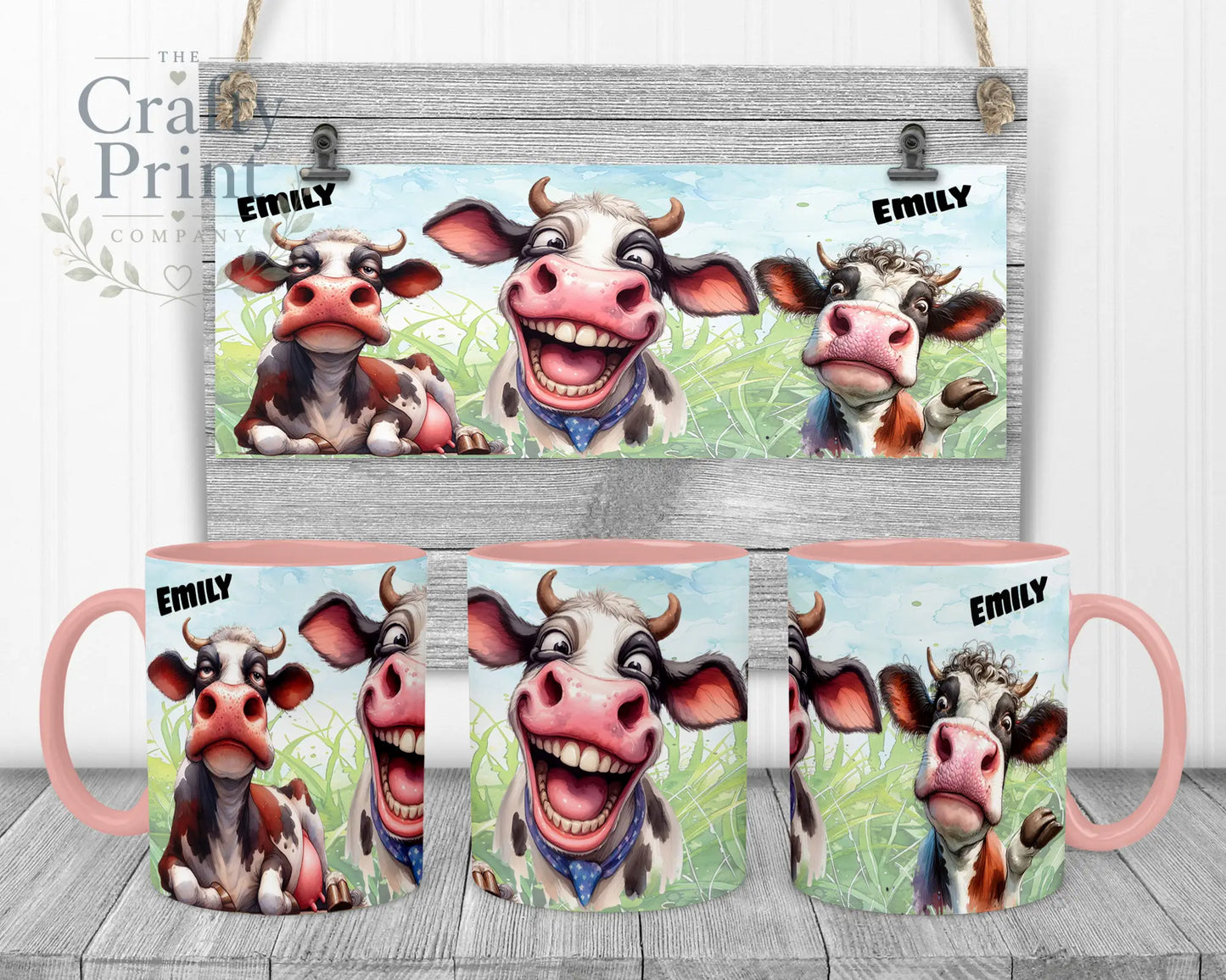 Cow Funny Faces Mug - Pink Handle & Inner - Mugs