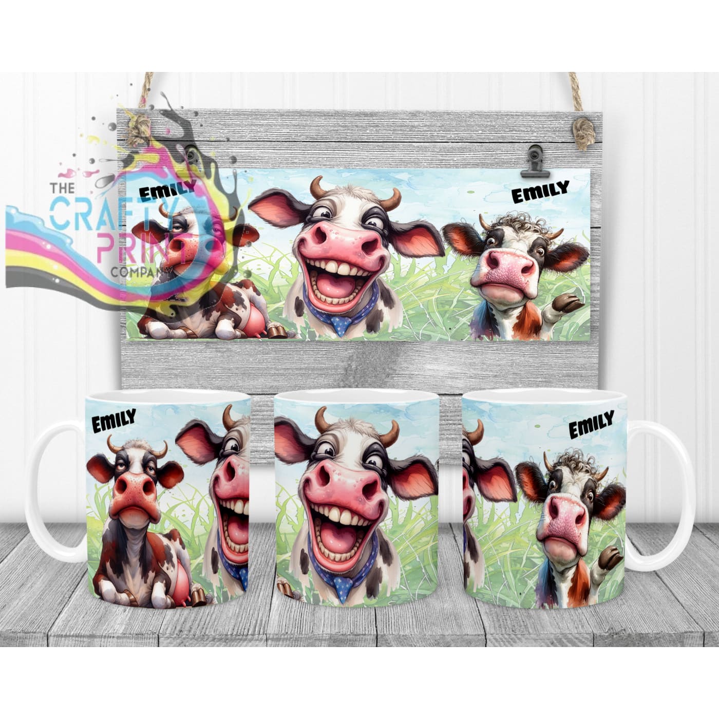 Cow Funny Faces Mug - White Handle & Inner - Mugs