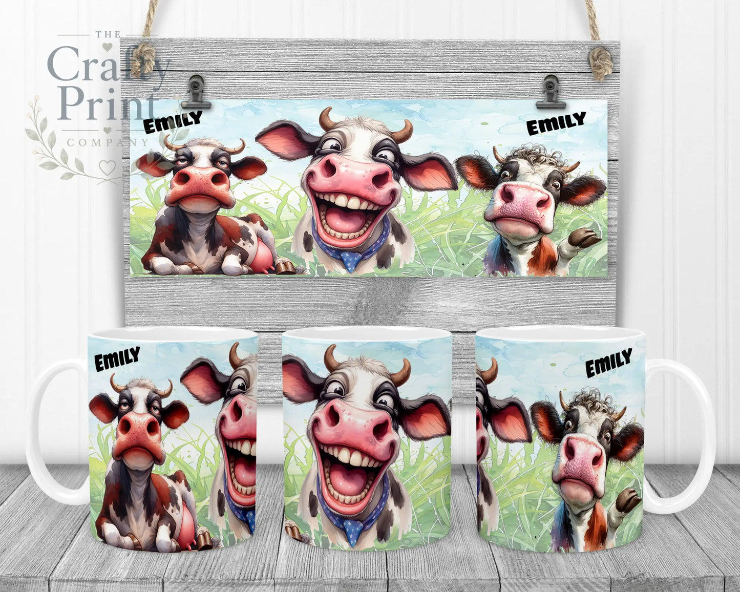 Cow Funny Faces Mug - White Handle & Inner - Mugs