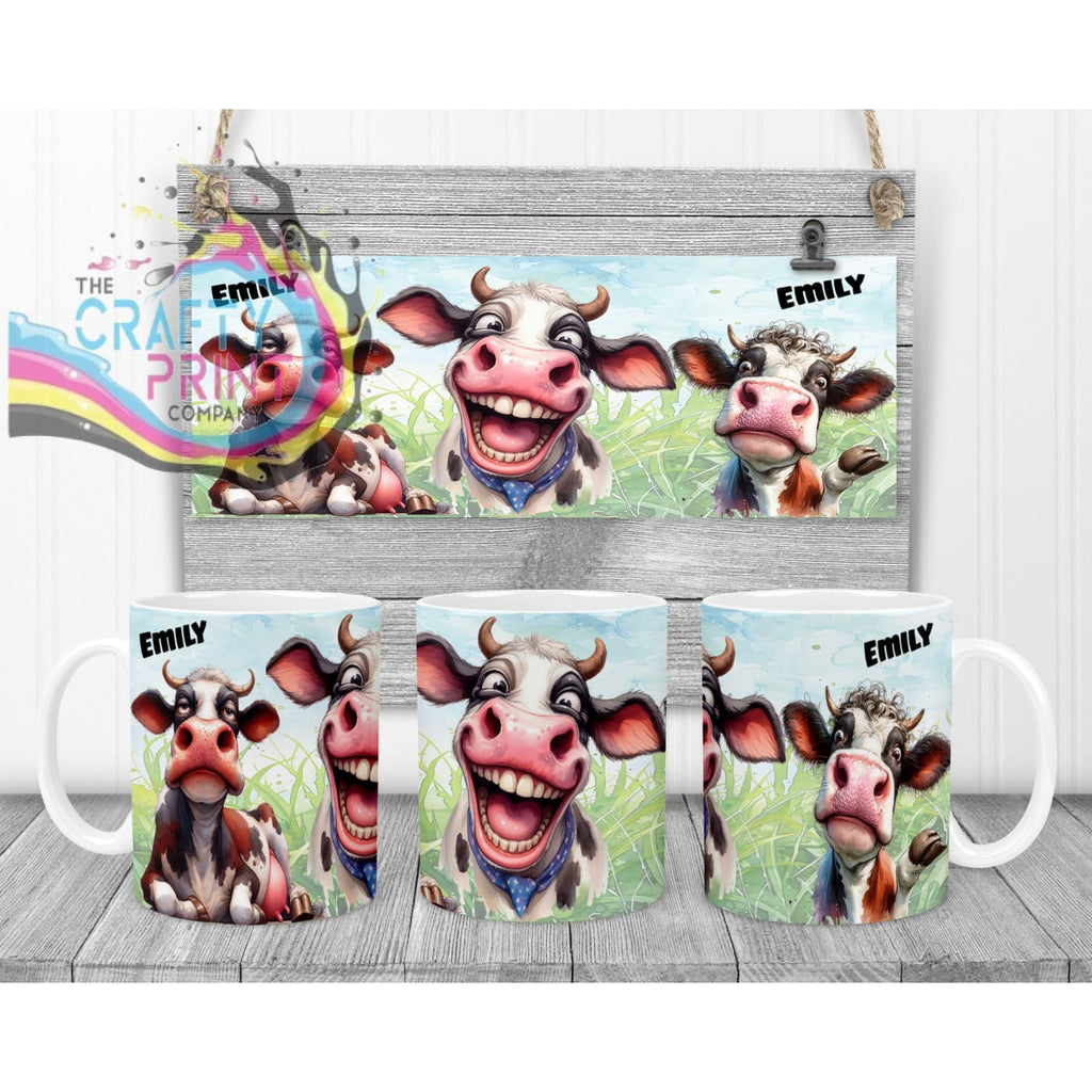 Cow Funny Faces Mug - White Handle & Inner - Mugs
