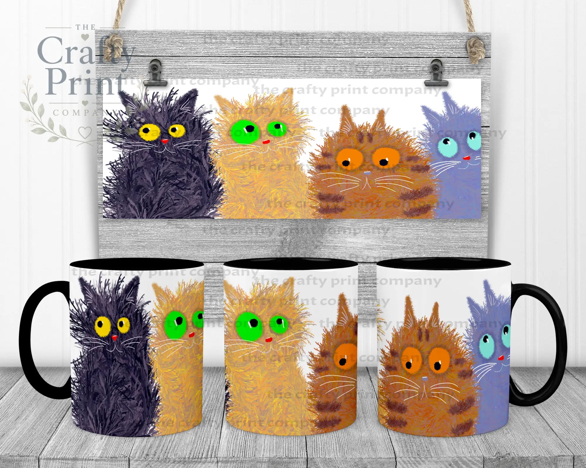 Cute Cartoon Cats Mug - Black Handle & Inner - Mugs