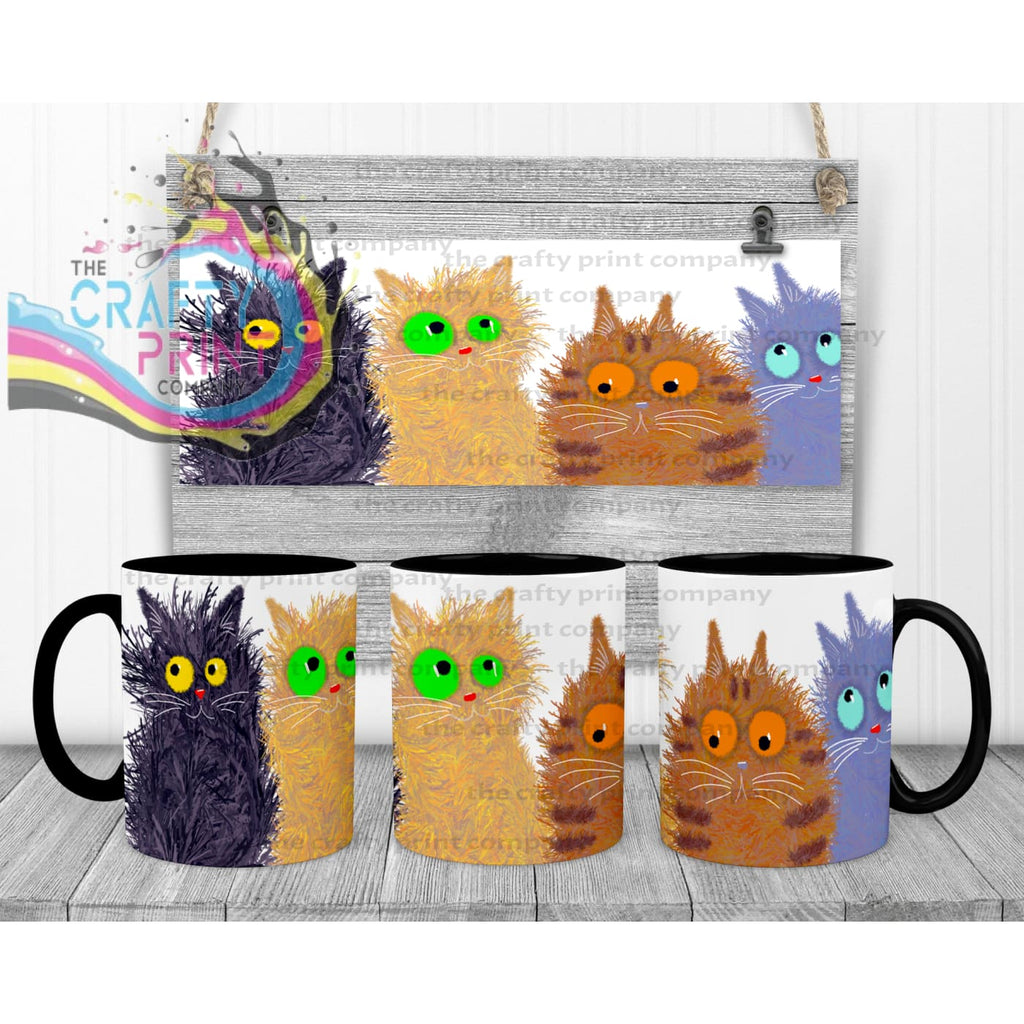 Cute Cartoon Cats Mug - Black Handle & Inner - Mugs