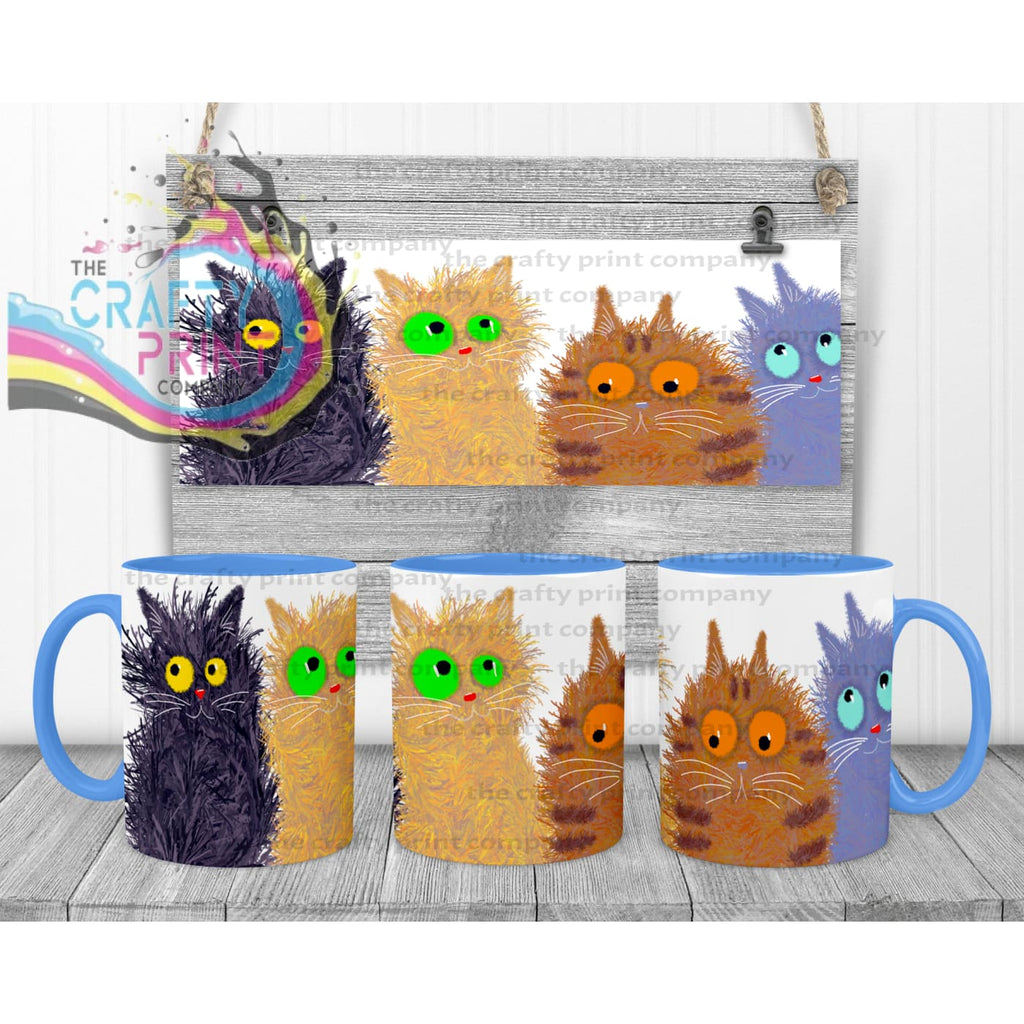 Cute Cartoon Cats Mug - Blue Handle & Inner - Mugs