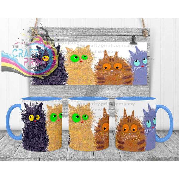 Cute Cartoon Cats Mug - Blue Handle & Inner - Mugs
