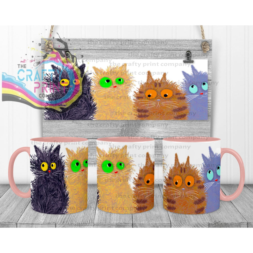 Cute Cartoon Cats Mug - Pink Handle & Inner - Mugs