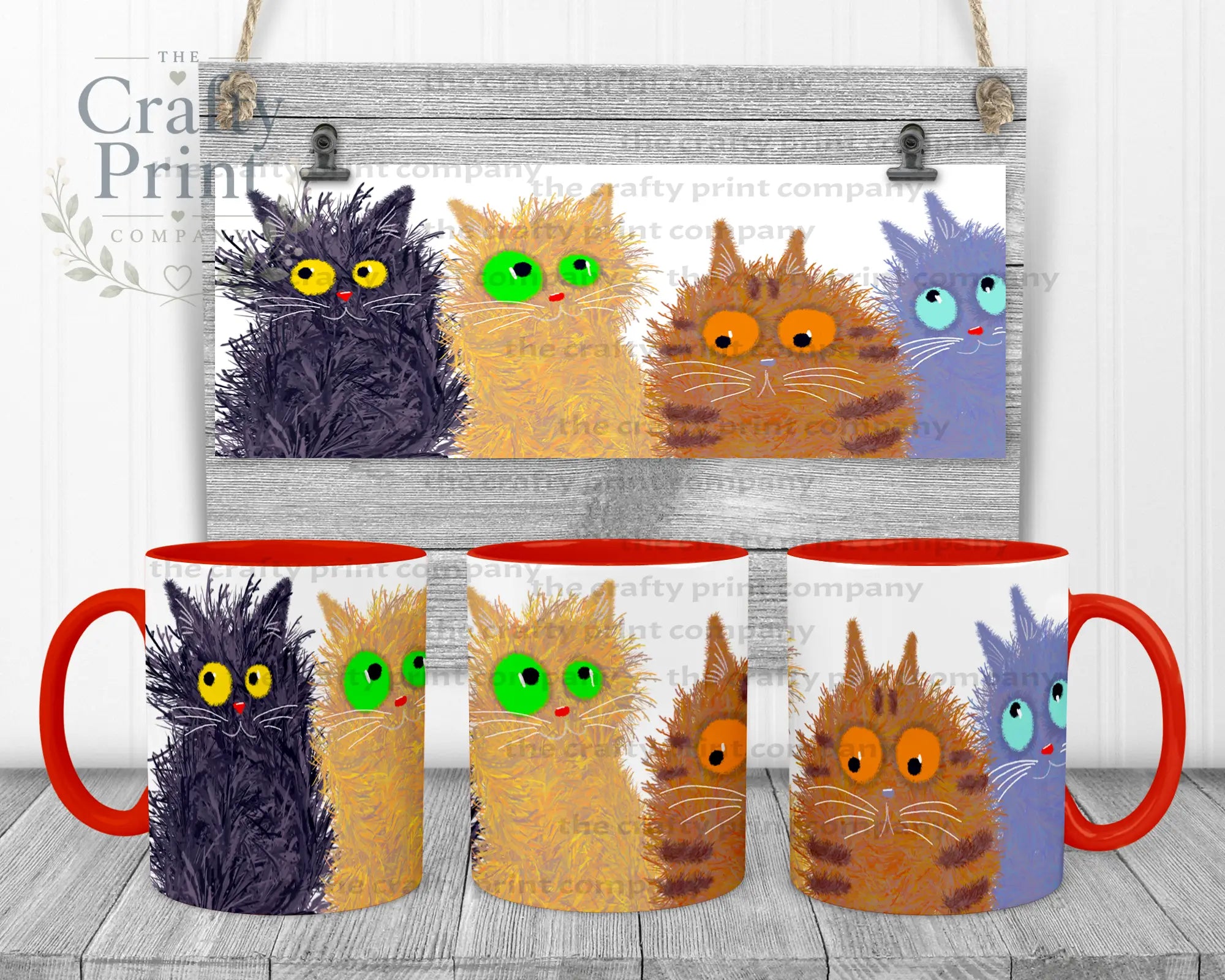Cute Cartoon Cats Mug - Red Handle & Inner - Mugs