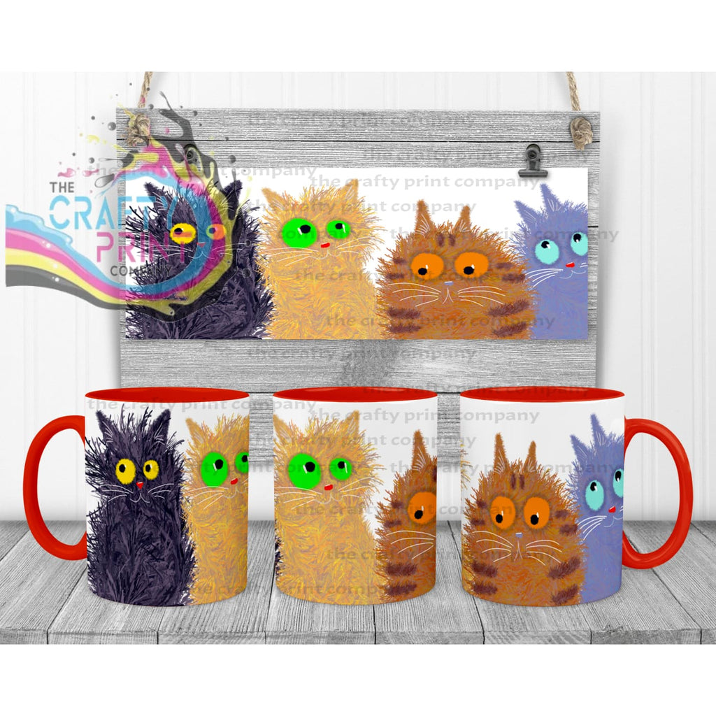 Cute Cartoon Cats Mug - Red Handle & Inner - Mugs