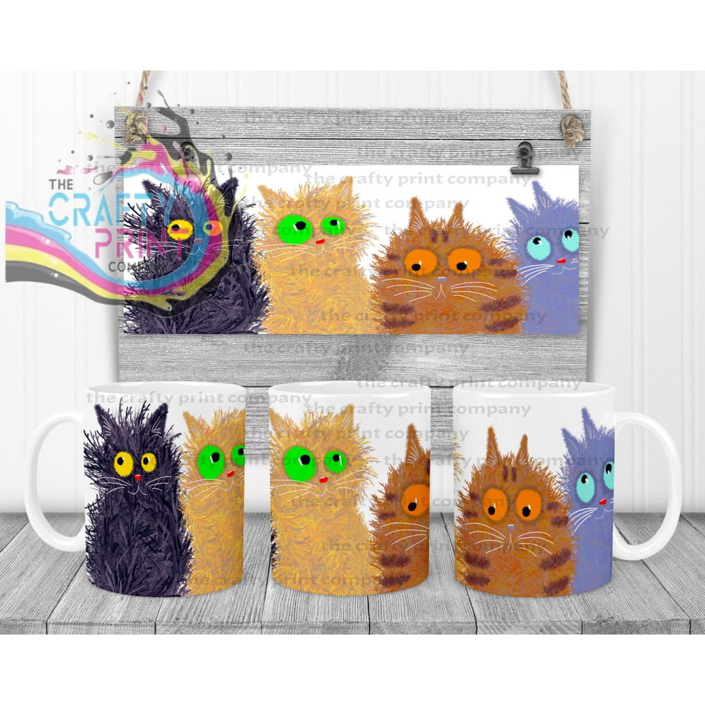 Cute Cartoon Cats Mug - White Handle & Inner - Mugs