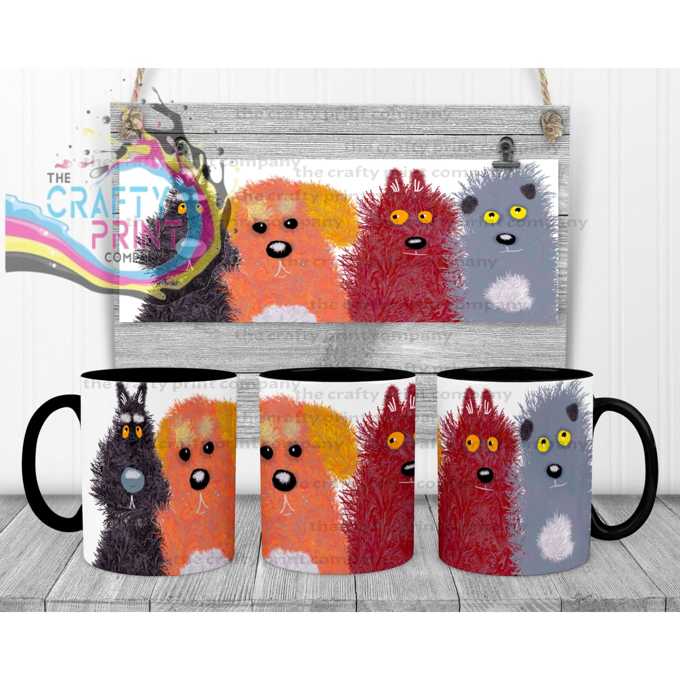 Cute Cartoon Dogs Mug - Black Handle & Inner - Mugs