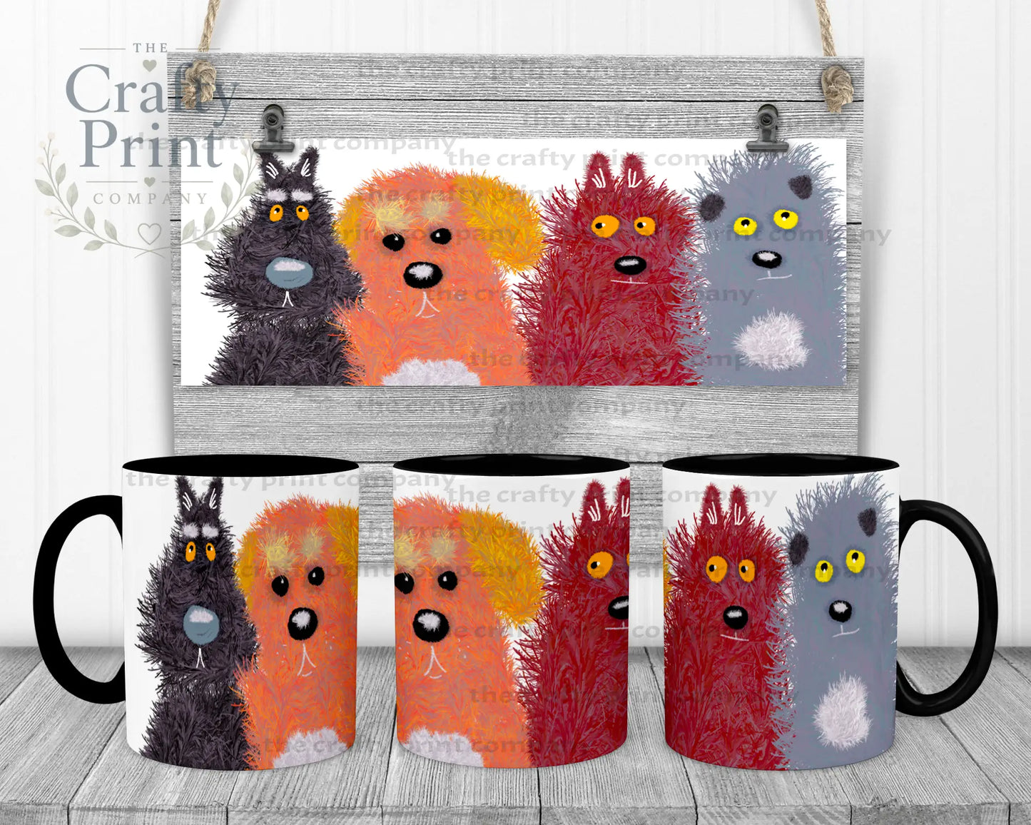 Cute Cartoon Dogs Mug - Black Handle & Inner - Mugs