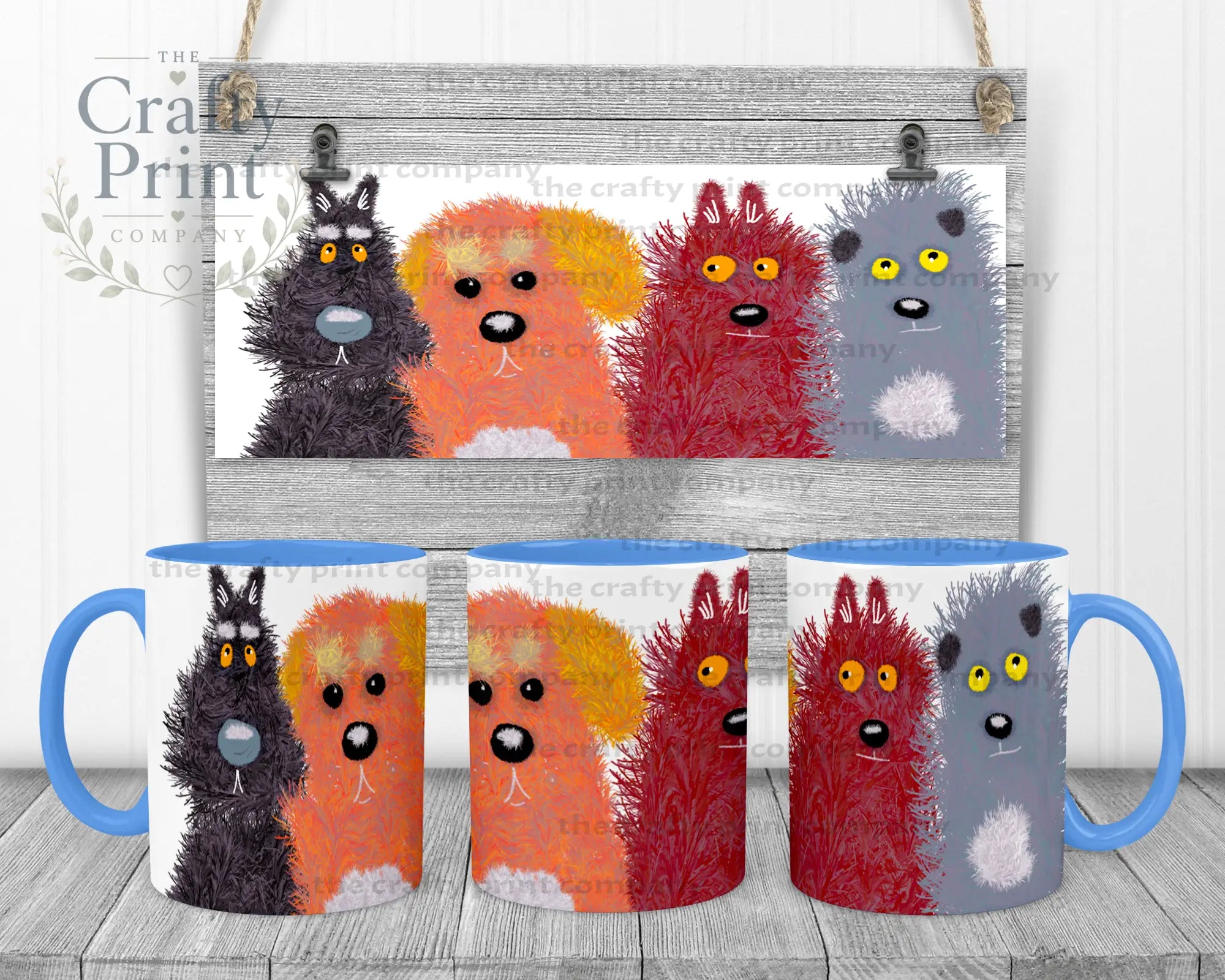 Cute Cartoon Dogs Mug - Blue Handle & Inner - Mugs