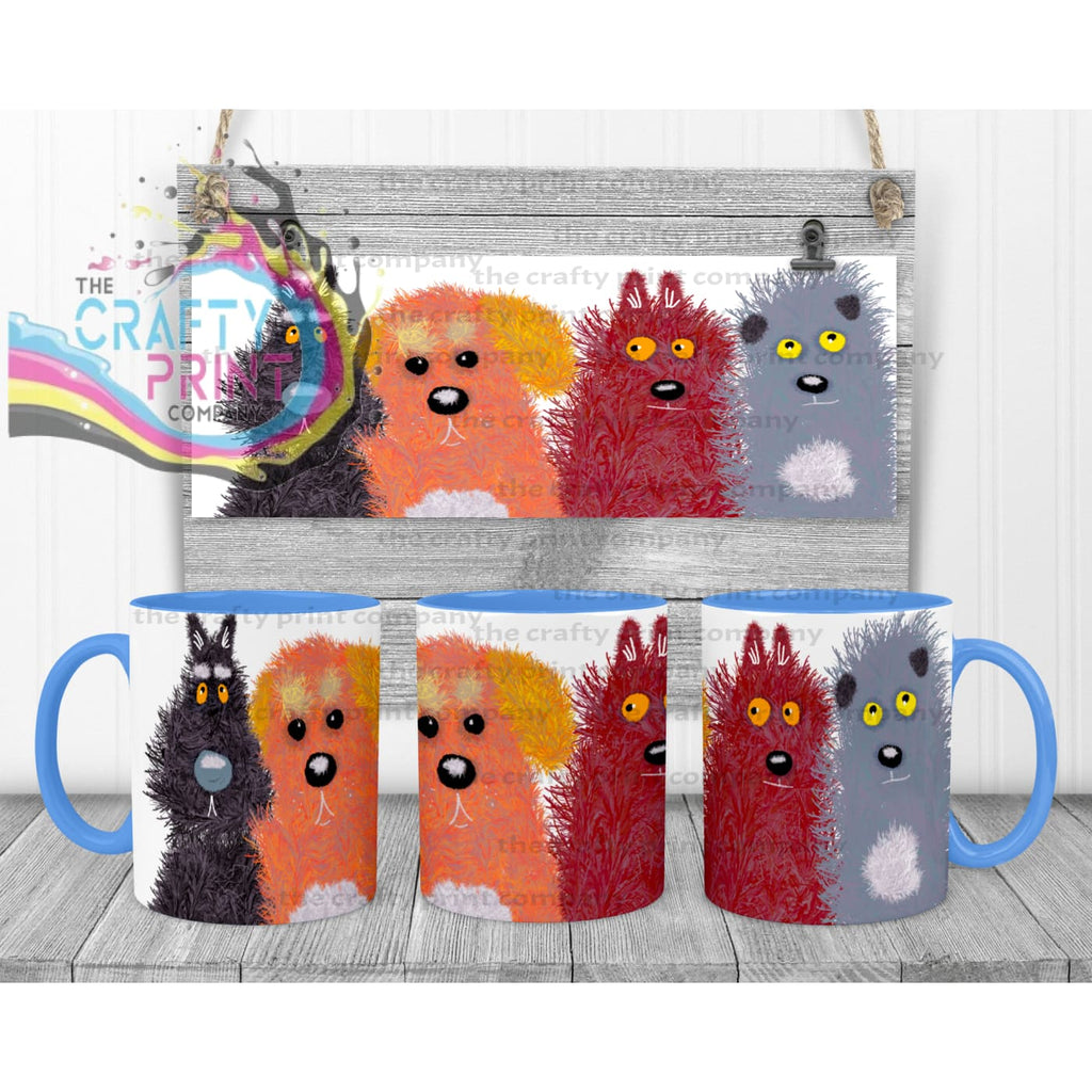 Cute Cartoon Dogs Mug - Blue Handle & Inner - Mugs