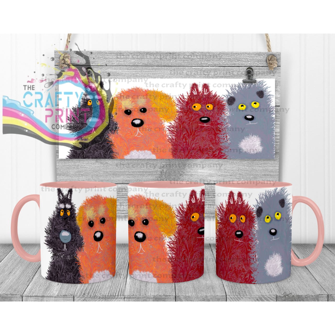Cute Cartoon Dogs Mug - Pink Handle & Inner - Mugs