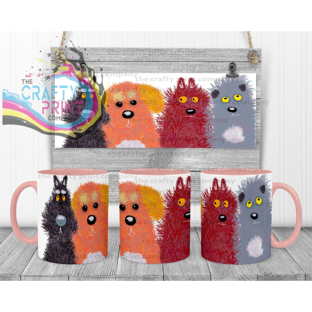 Cute Cartoon Dogs Mug - Pink Handle & Inner - Mugs