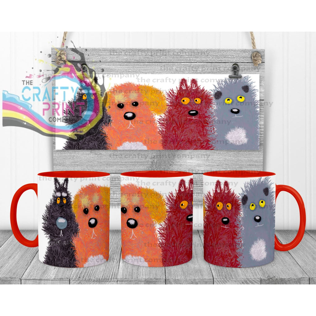 Cute Cartoon Dogs Mug - Red Handle & Inner - Mugs