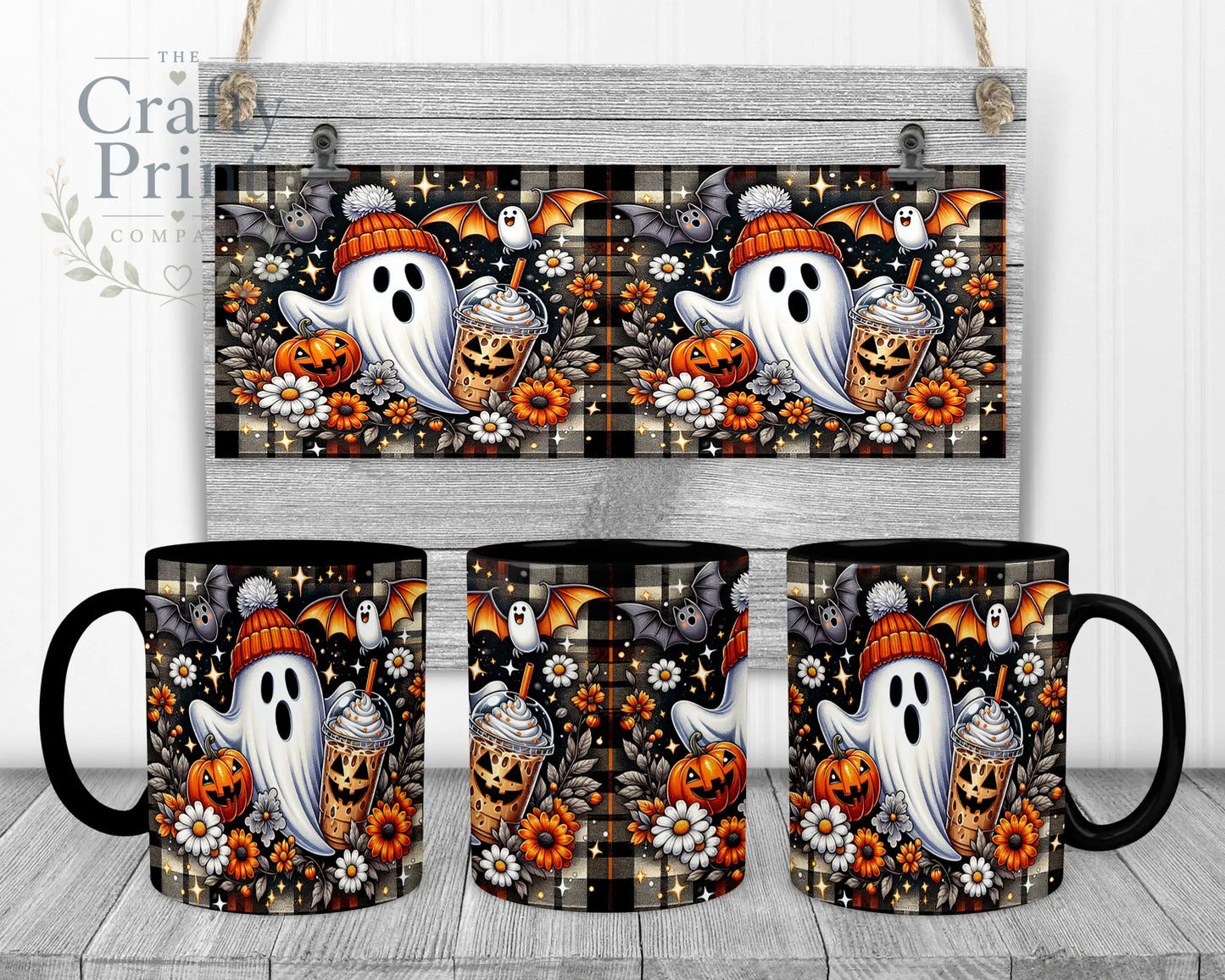 Cute Ghost Pumpkin Mug - 11oz Ceramic / Black Handle &