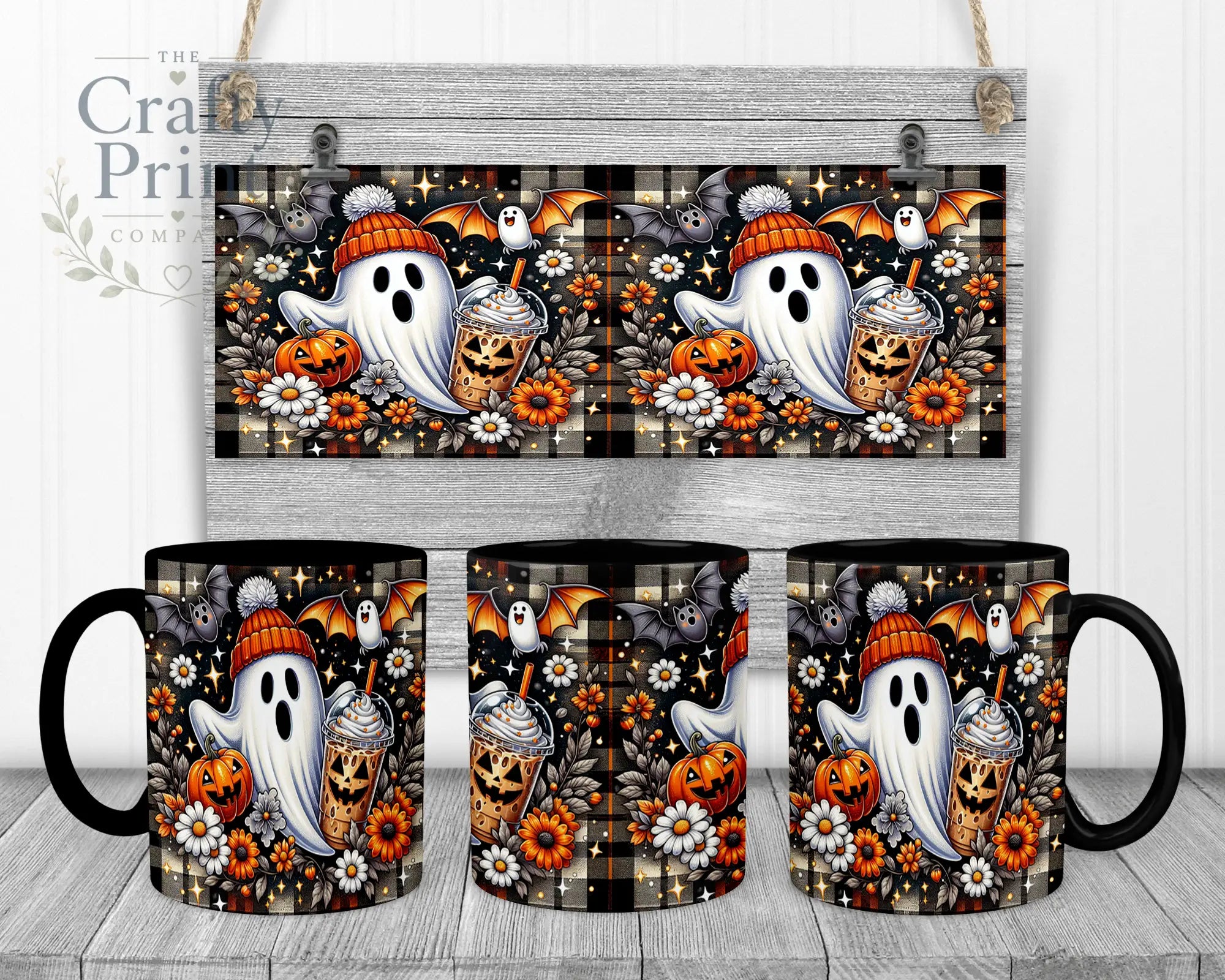 Cute Ghost Pumpkin Mug - 11oz Ceramic / Black Handle &