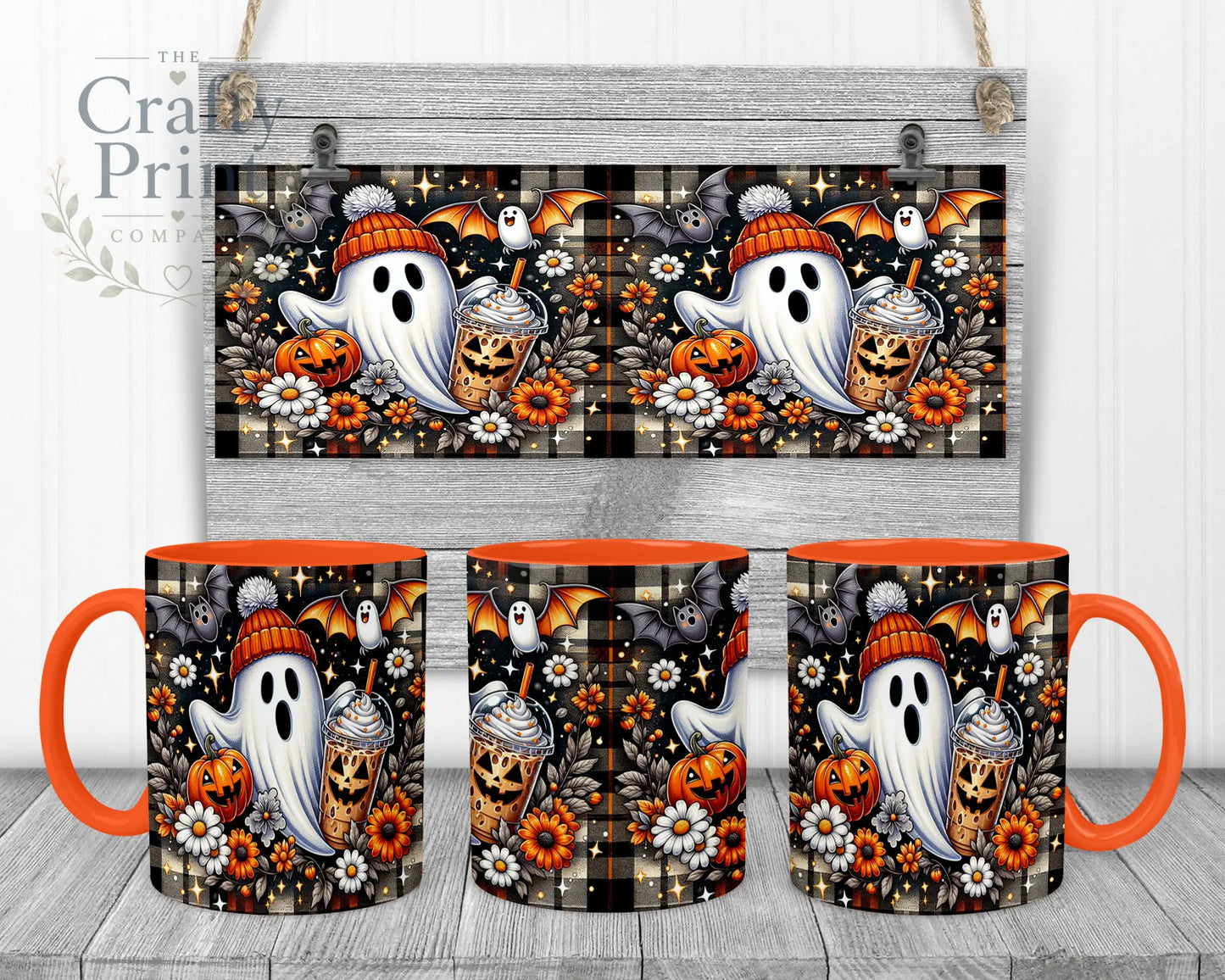 Cute Ghost Pumpkin Mug - 11oz Ceramic / Orange Handle &