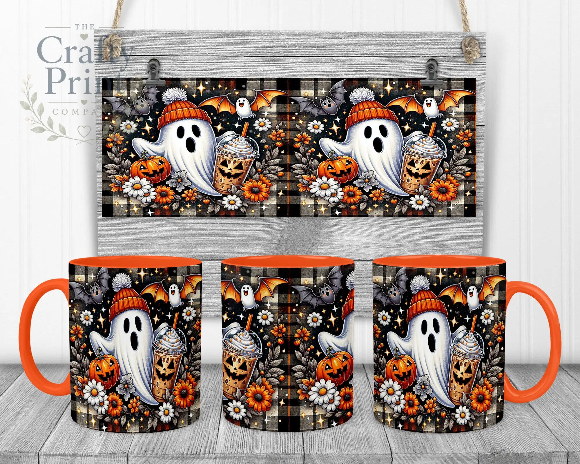 Cute Ghost Pumpkin Mug - 11oz Ceramic / Orange Handle &